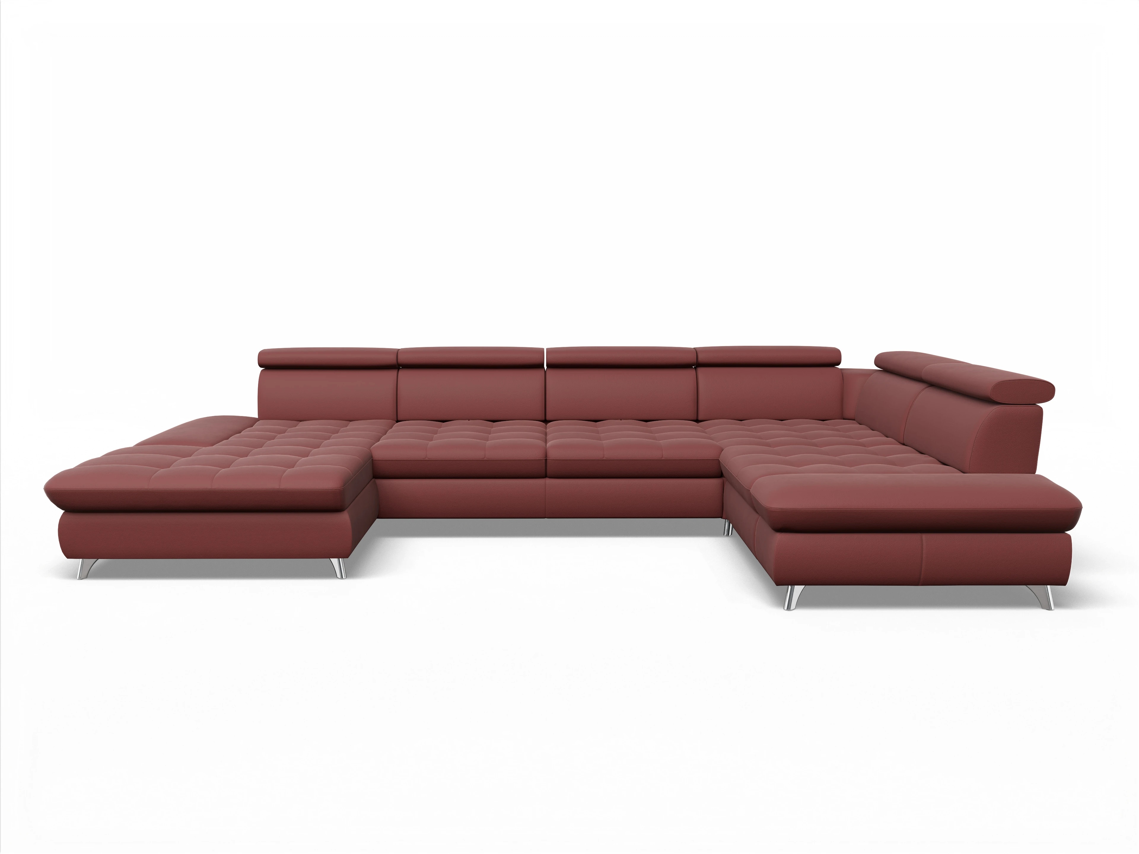 Ansicht des Produktes Memphis Stoff Wohnlandschaft Armlehne rechts Abschluss offen links in Leder Rot
