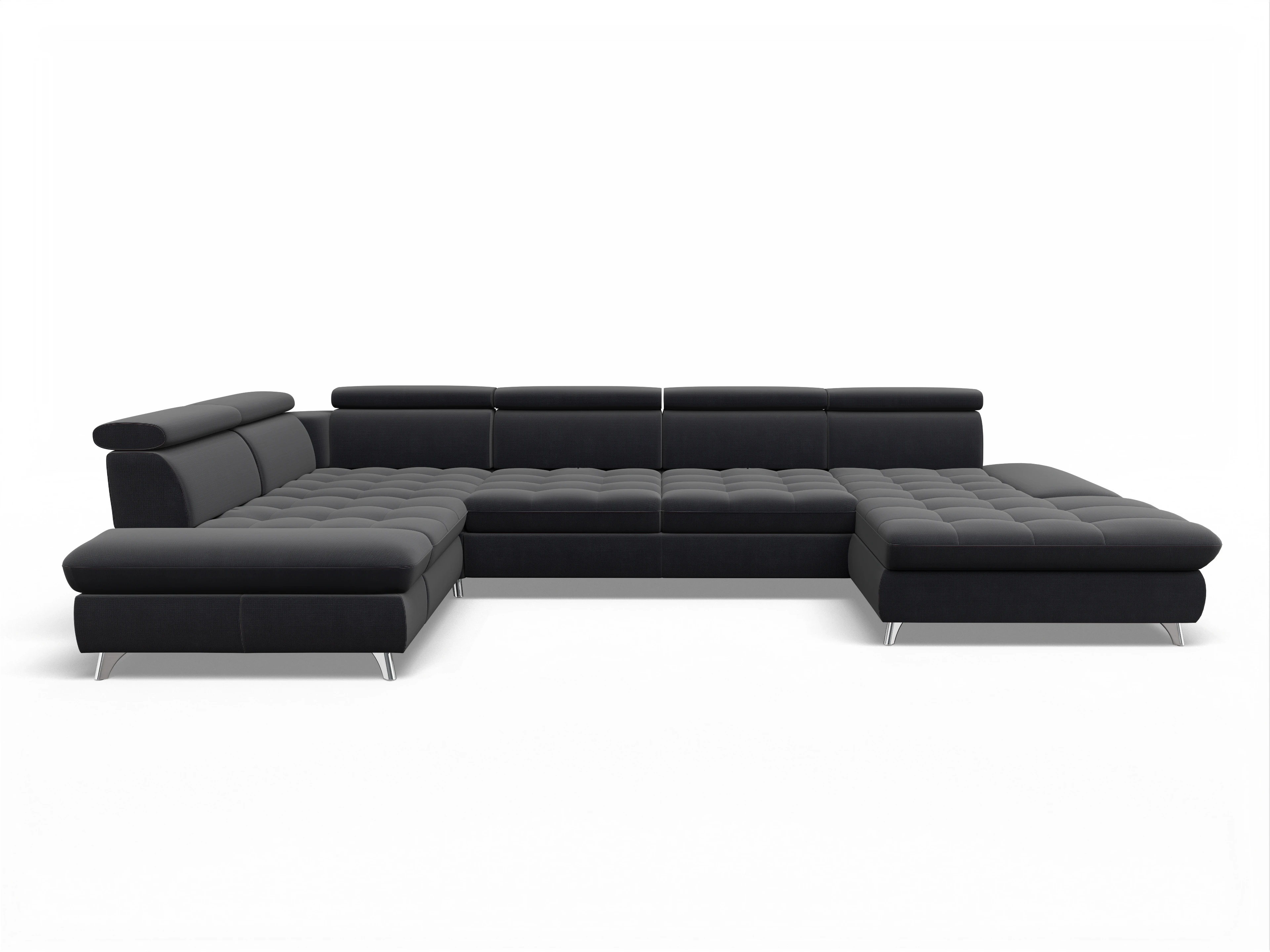 Ansicht des Produktes Memphis Stoff Wohnlandschaft Armlehne links Abschluss offen rechts in Stoff Blau