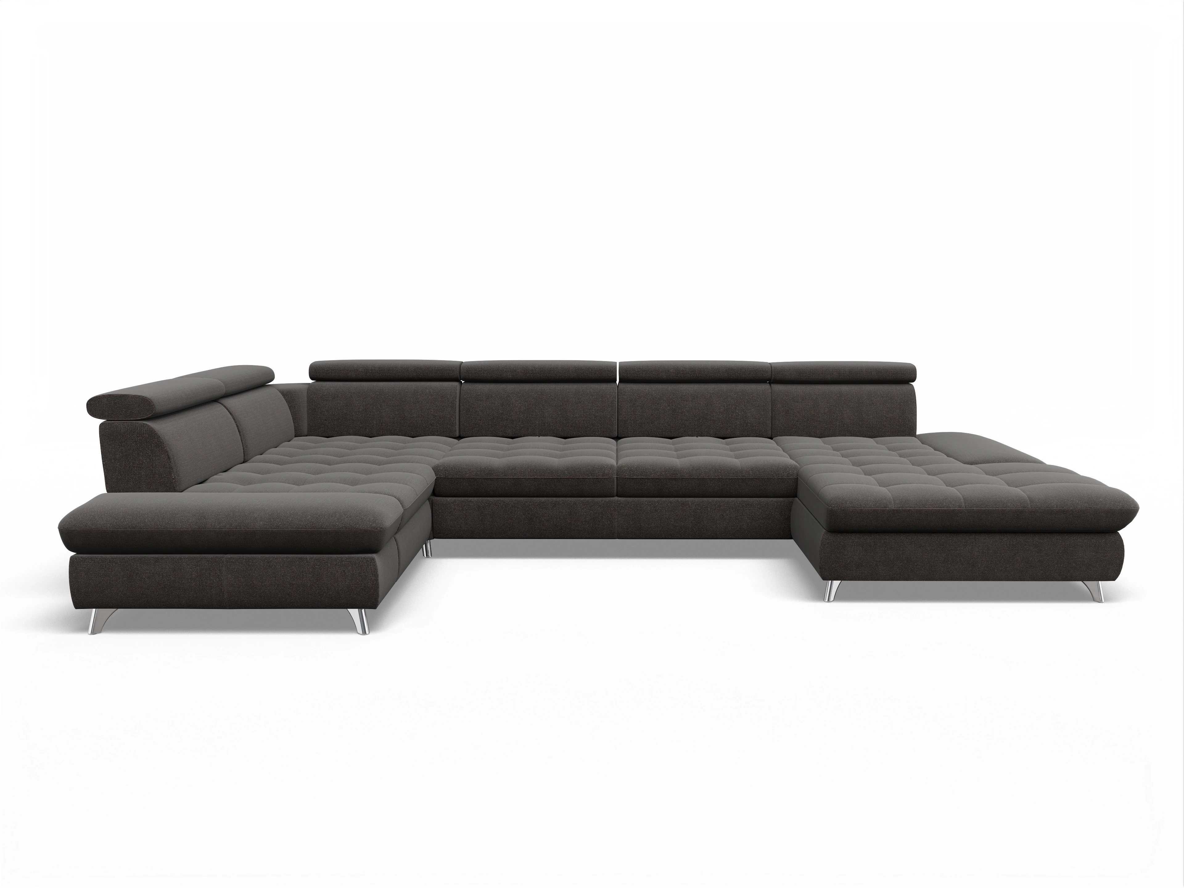 Ansicht des Produktes Memphis Stoff Wohnlandschaft Armlehne links Abschluss offen rechts in Stoff Grau