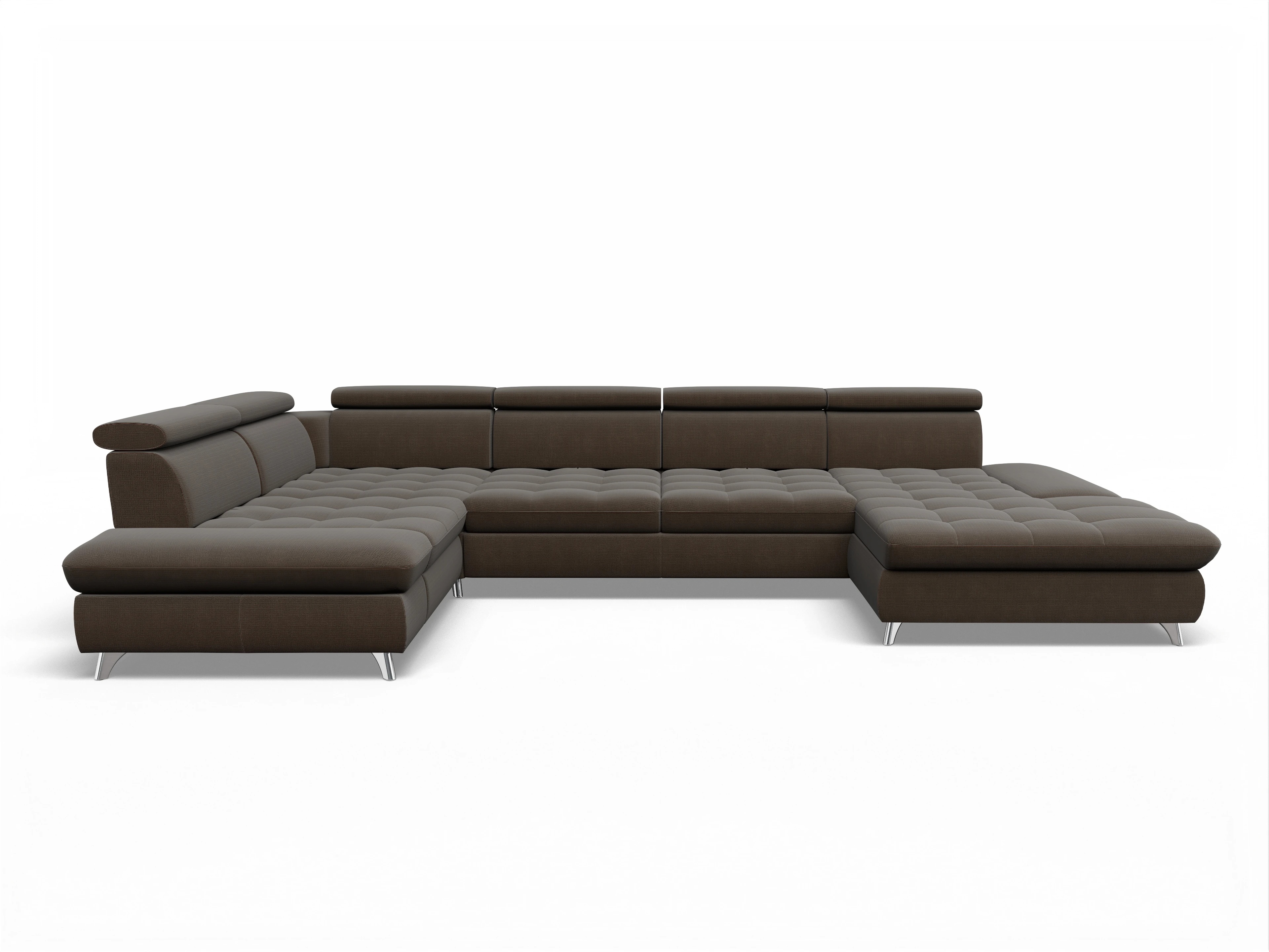 Ansicht des Produktes Memphis Stoff Wohnlandschaft Armlehne links Abschluss offen rechts in Stoff Braun