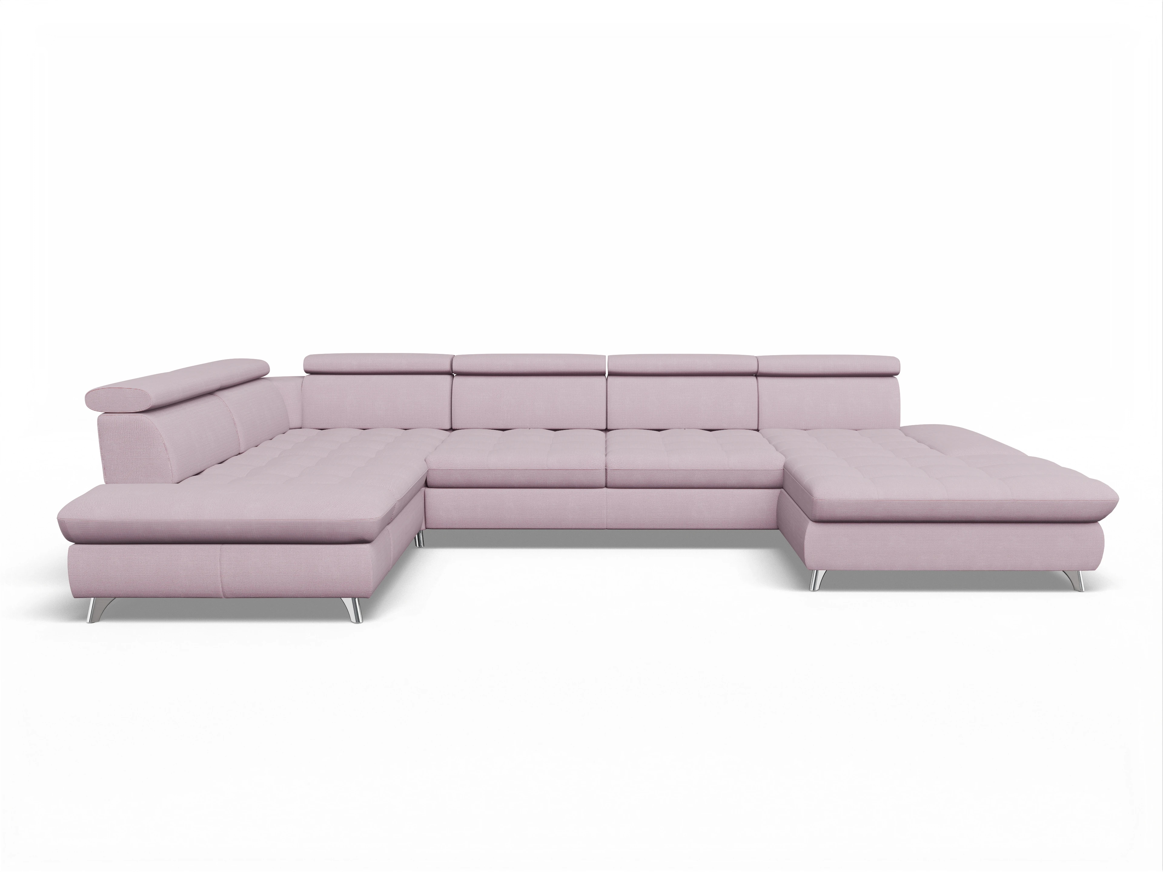 Ansicht des Produktes Memphis Stoff Wohnlandschaft Armlehne links Abschluss offen rechts in Stoff Rosa