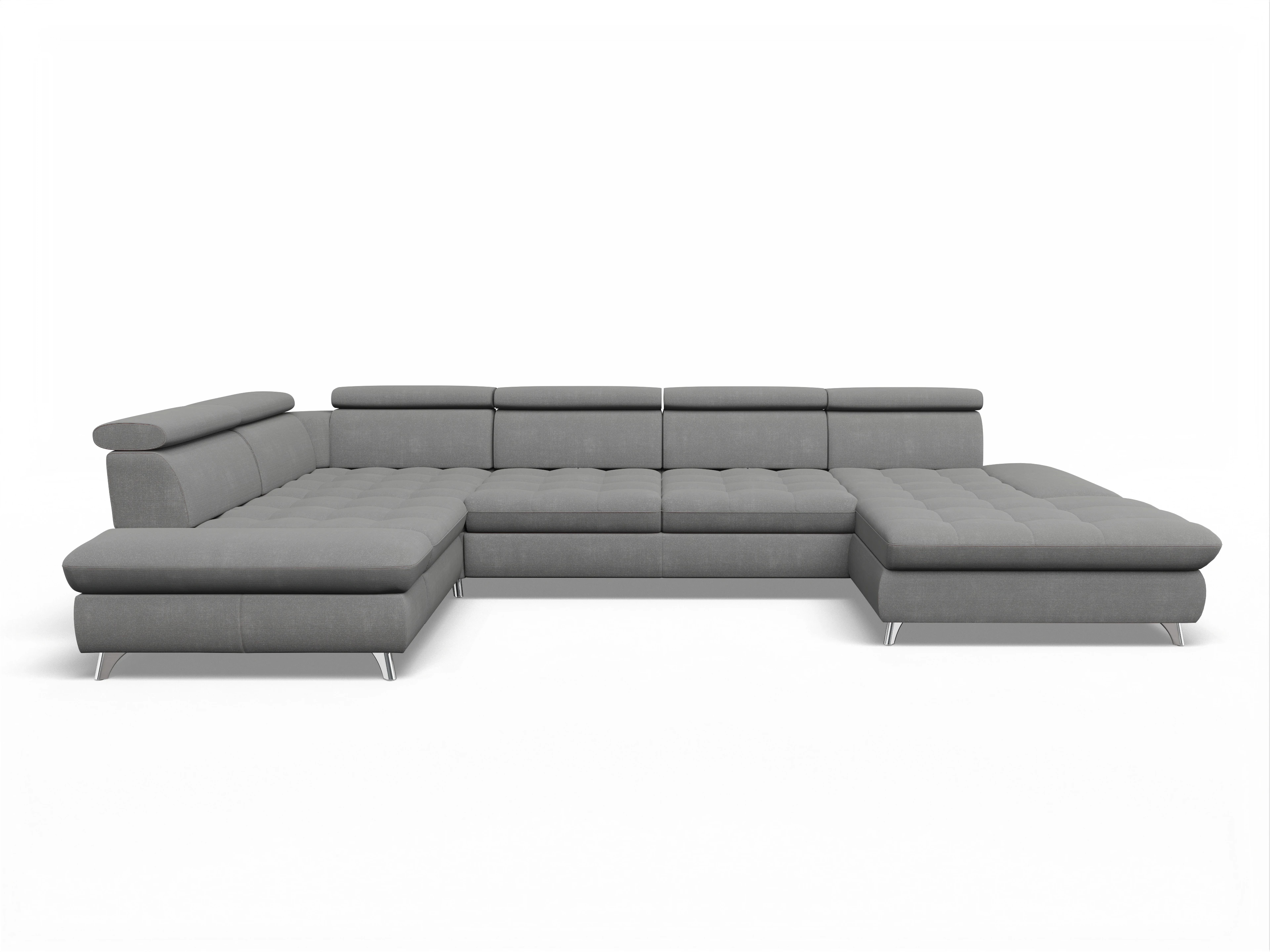 Ansicht des Produktes Memphis Stoff Wohnlandschaft Armlehne links Abschluss offen rechts in Stoff Grau