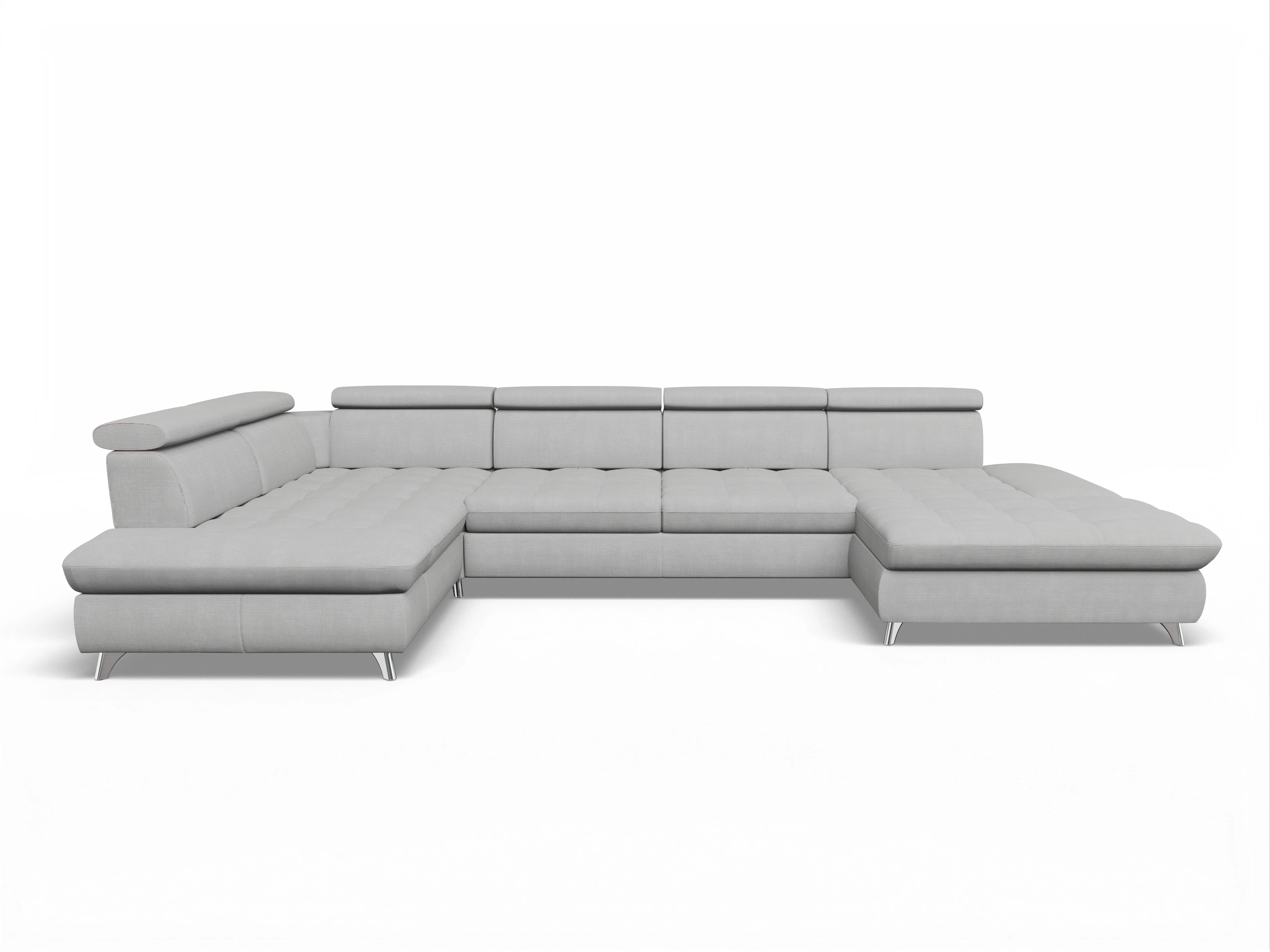 Ansicht des Produktes Memphis Stoff Wohnlandschaft Armlehne links Abschluss offen rechts in Stoff Grau