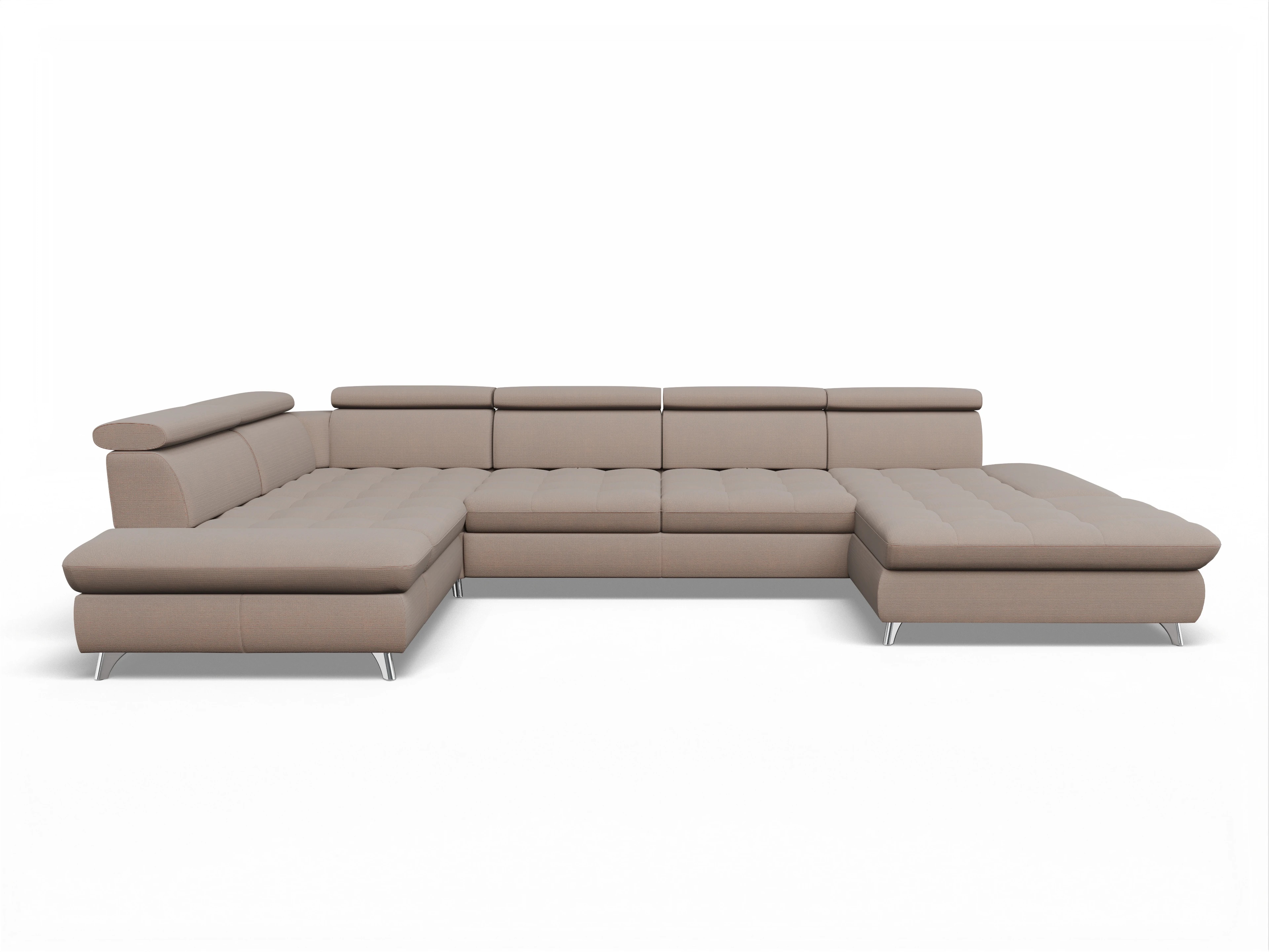 Ansicht des Produktes Memphis Stoff Wohnlandschaft Armlehne links Abschluss offen rechts in Stoff Braun