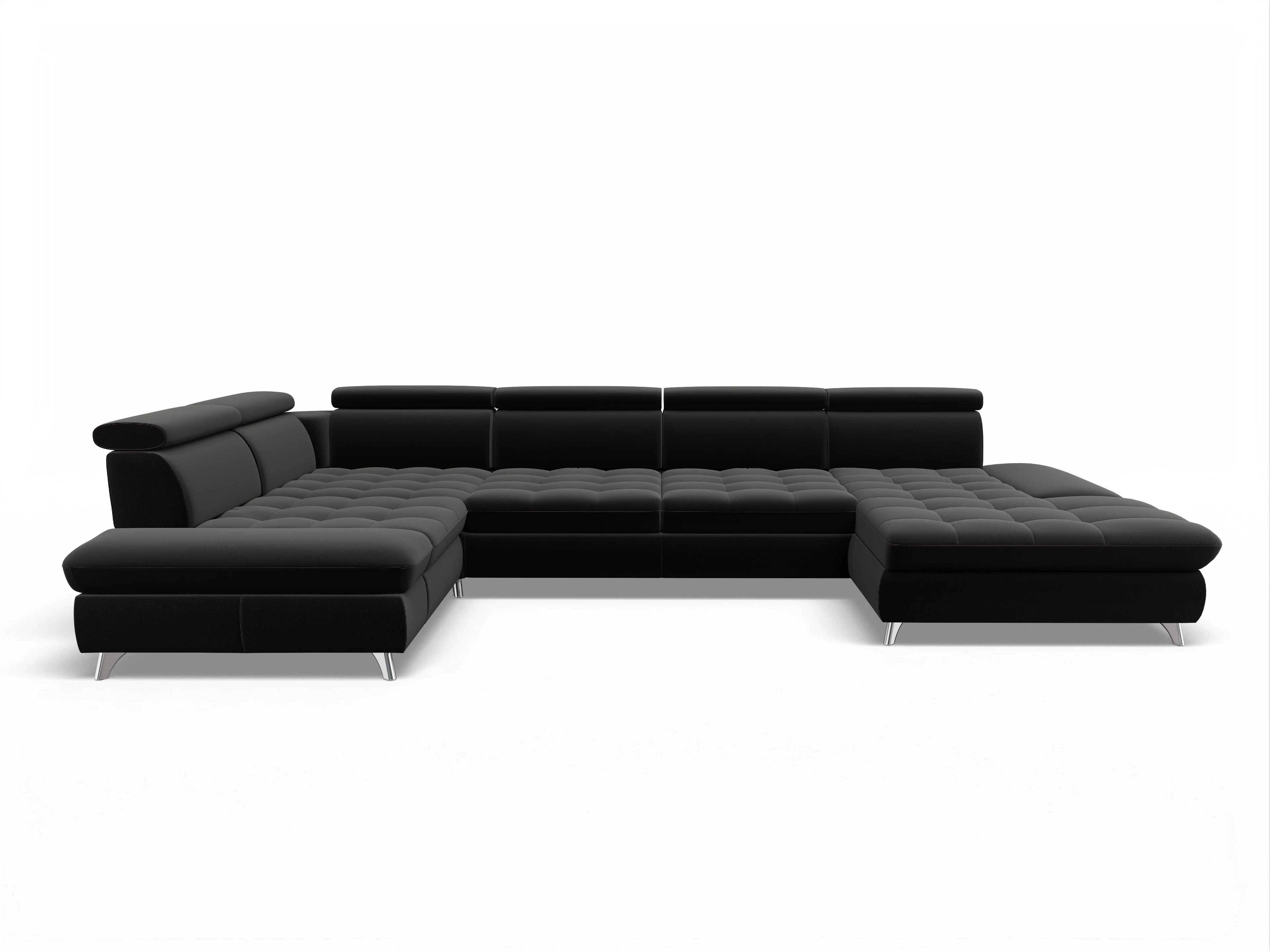 Ansicht des Produktes Memphis Stoff Wohnlandschaft Armlehne links Abschluss offen rechts in Stoff Schwarz