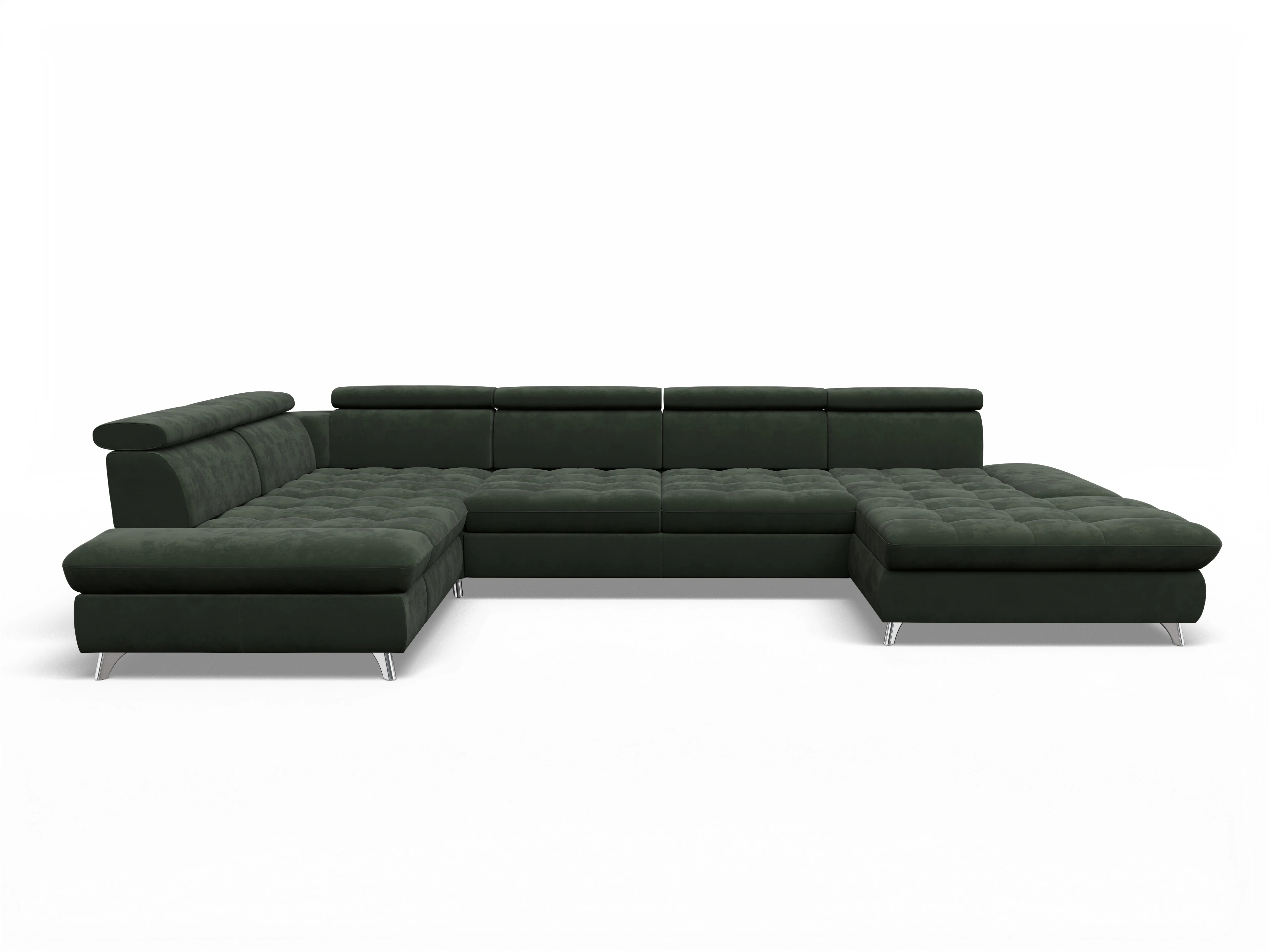 Ansicht des Produktes Memphis Stoff Wohnlandschaft Armlehne links Abschluss offen rechts in Stoff Grün
