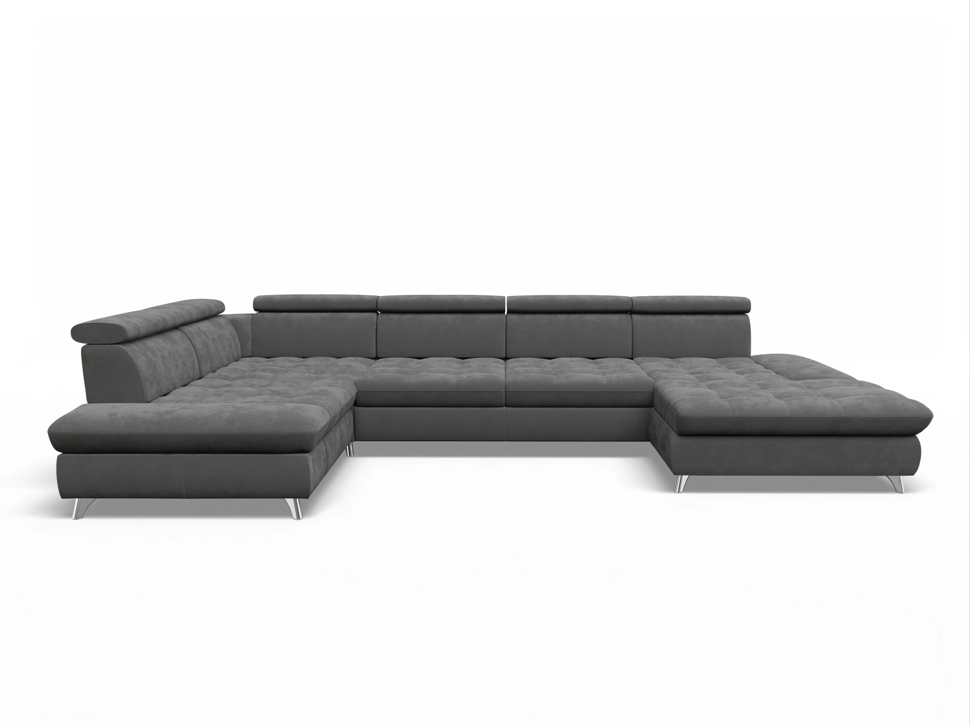 Ansicht des Produktes Memphis Stoff Wohnlandschaft Armlehne links Abschluss offen rechts in Stoff Grau