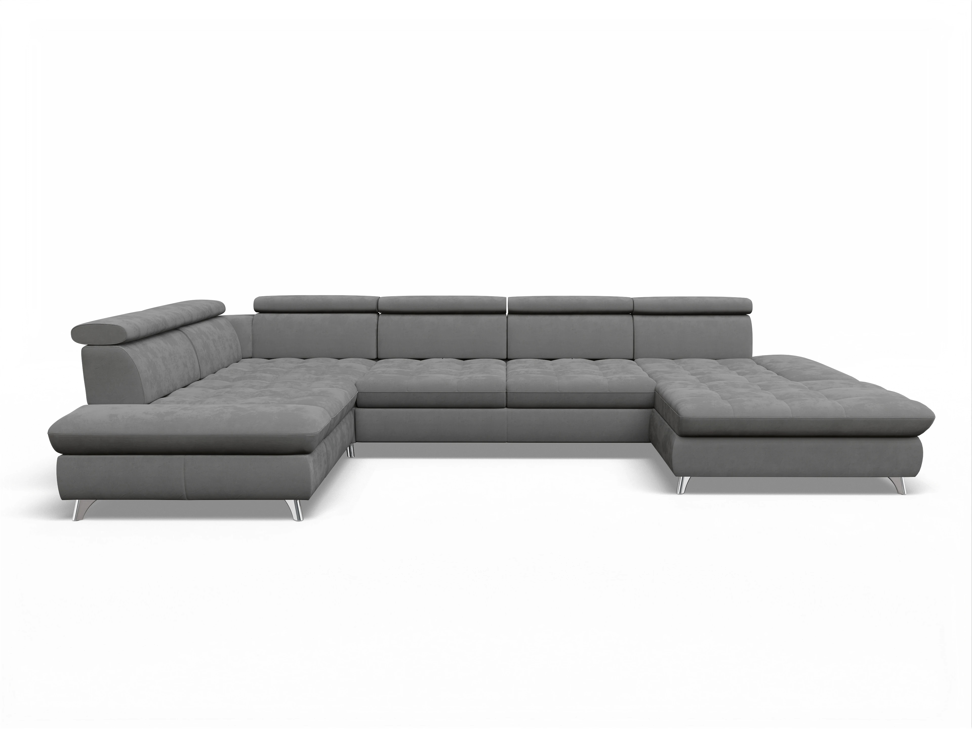 Ansicht des Produktes Memphis Stoff Wohnlandschaft Armlehne links Abschluss offen rechts in Stoff Grau