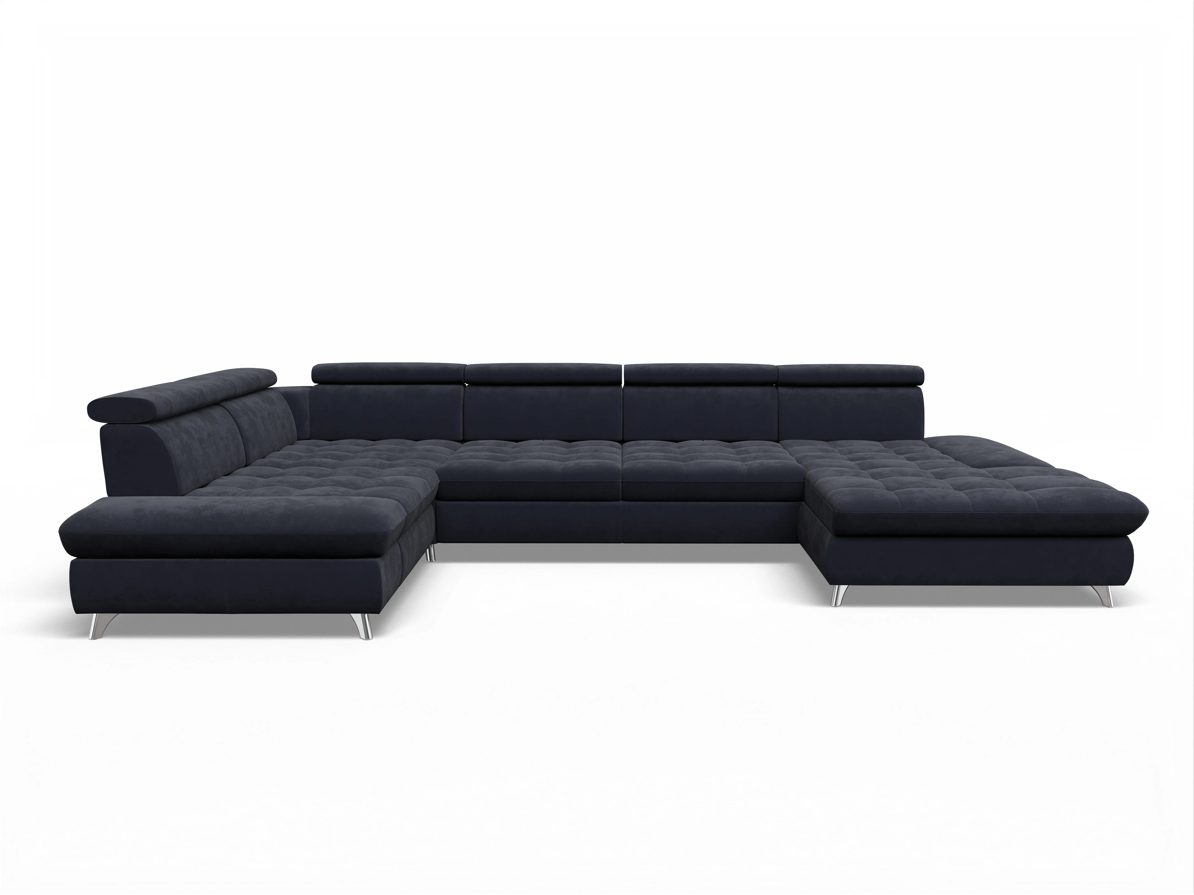 Ansicht des Produktes Memphis Stoff Wohnlandschaft Armlehne links Abschluss offen rechts in Stoff Blau