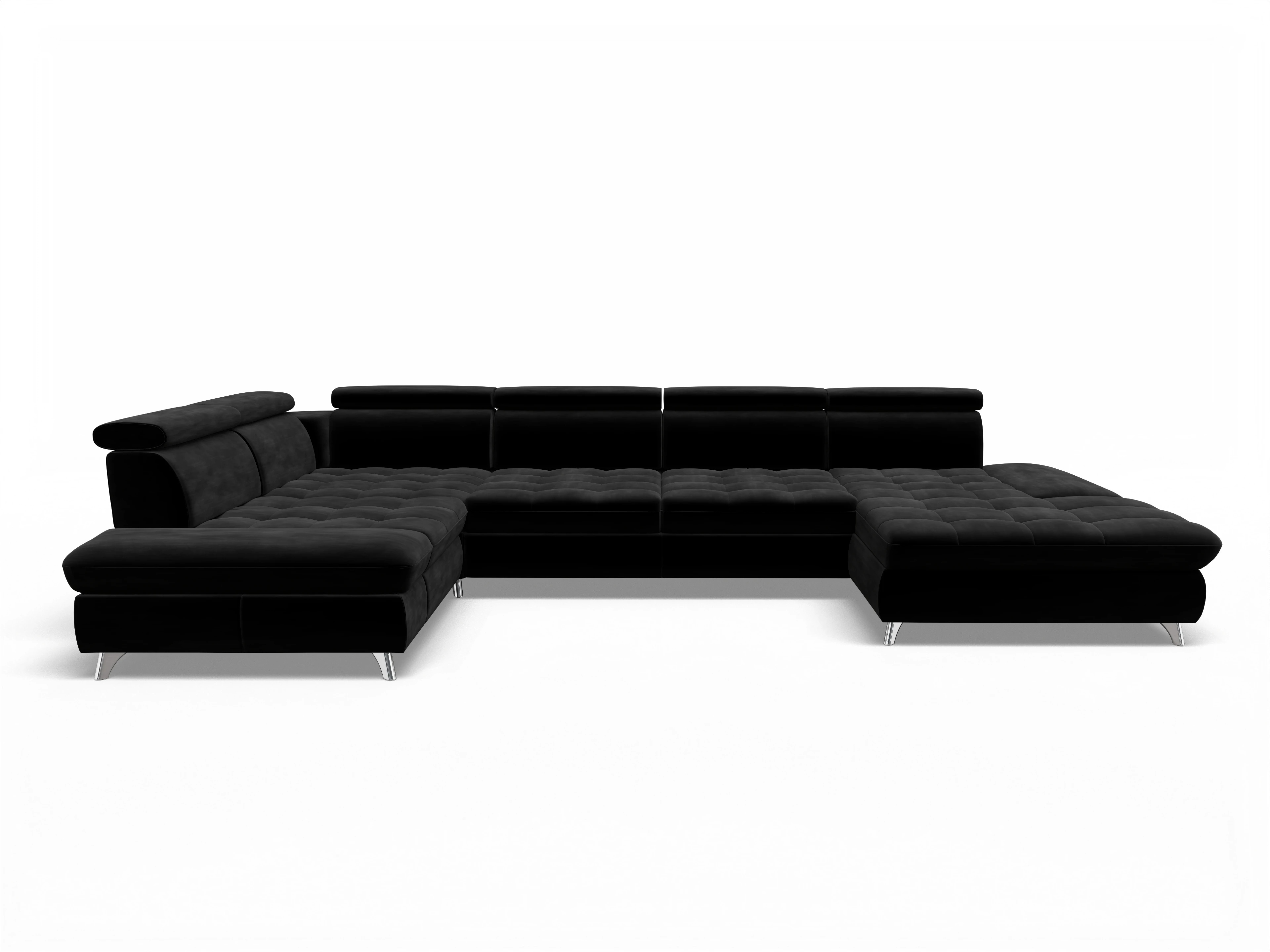 Ansicht des Produktes Memphis Stoff Wohnlandschaft Armlehne links Abschluss offen rechts in Stoff Schwarz