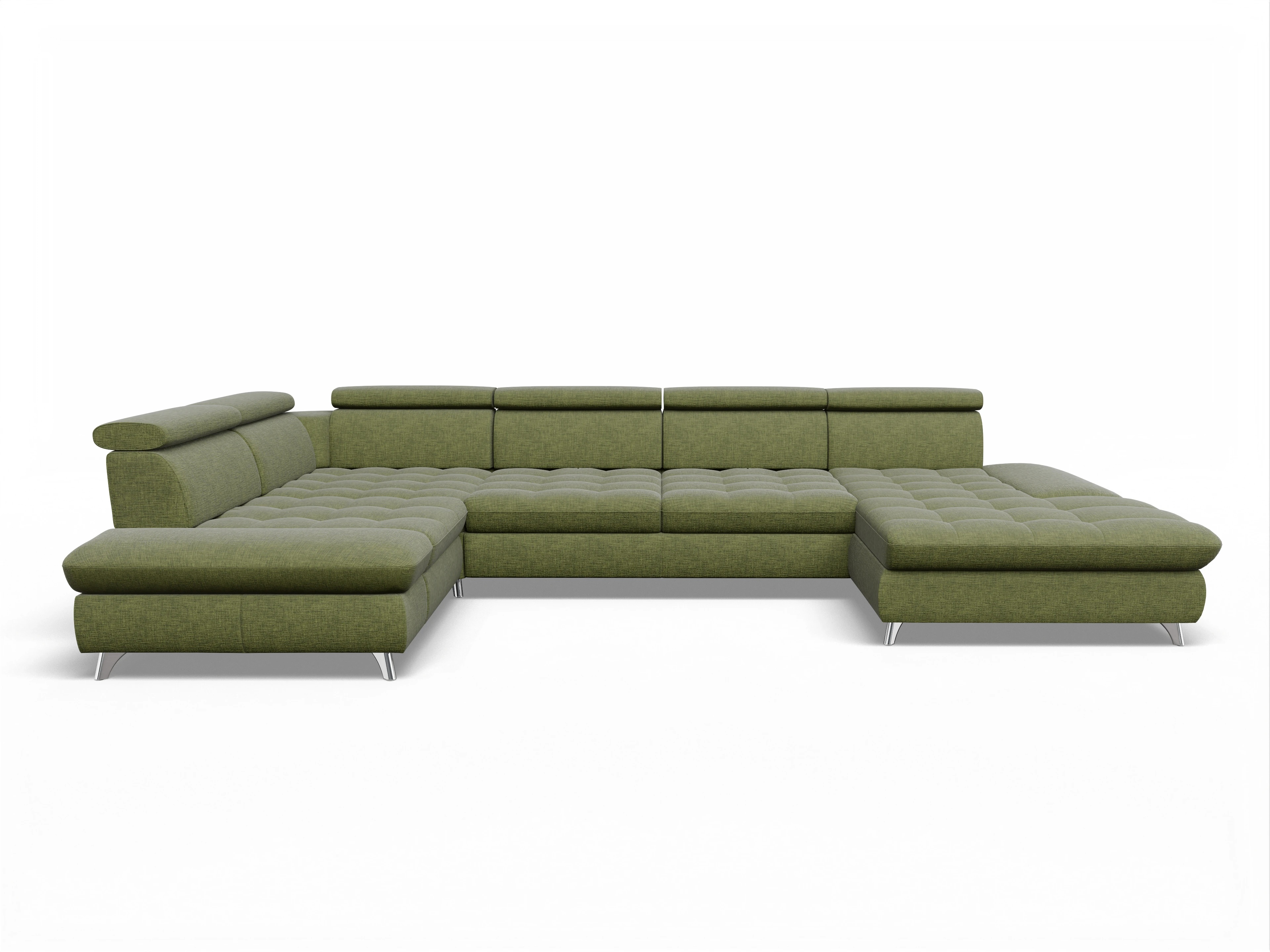 Ansicht des Produktes Memphis Stoff Wohnlandschaft Armlehne links Abschluss offen rechts in Stoff Grün