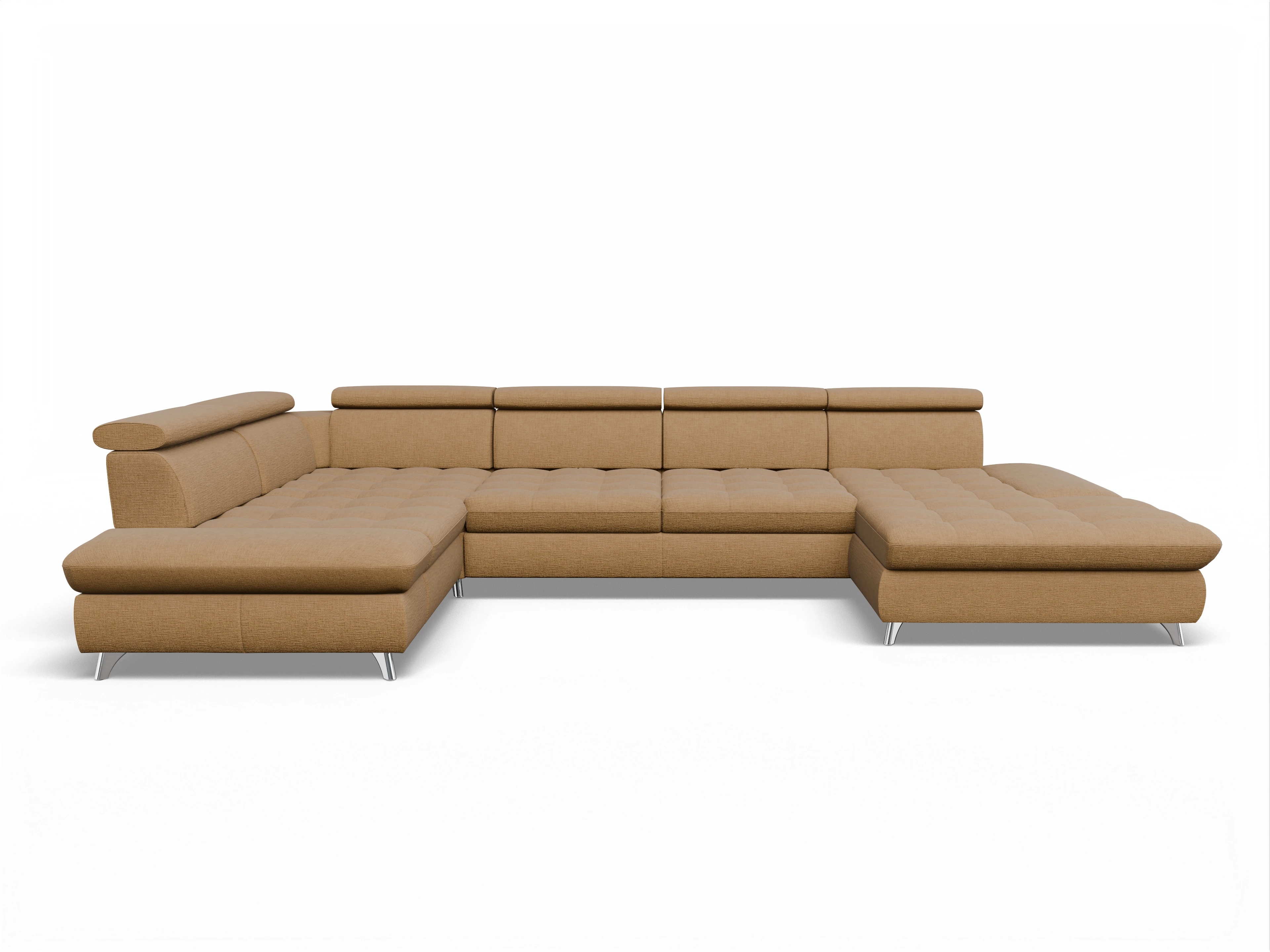 Ansicht des Produktes Memphis Stoff Wohnlandschaft Armlehne links Abschluss offen rechts in Stoff Orange