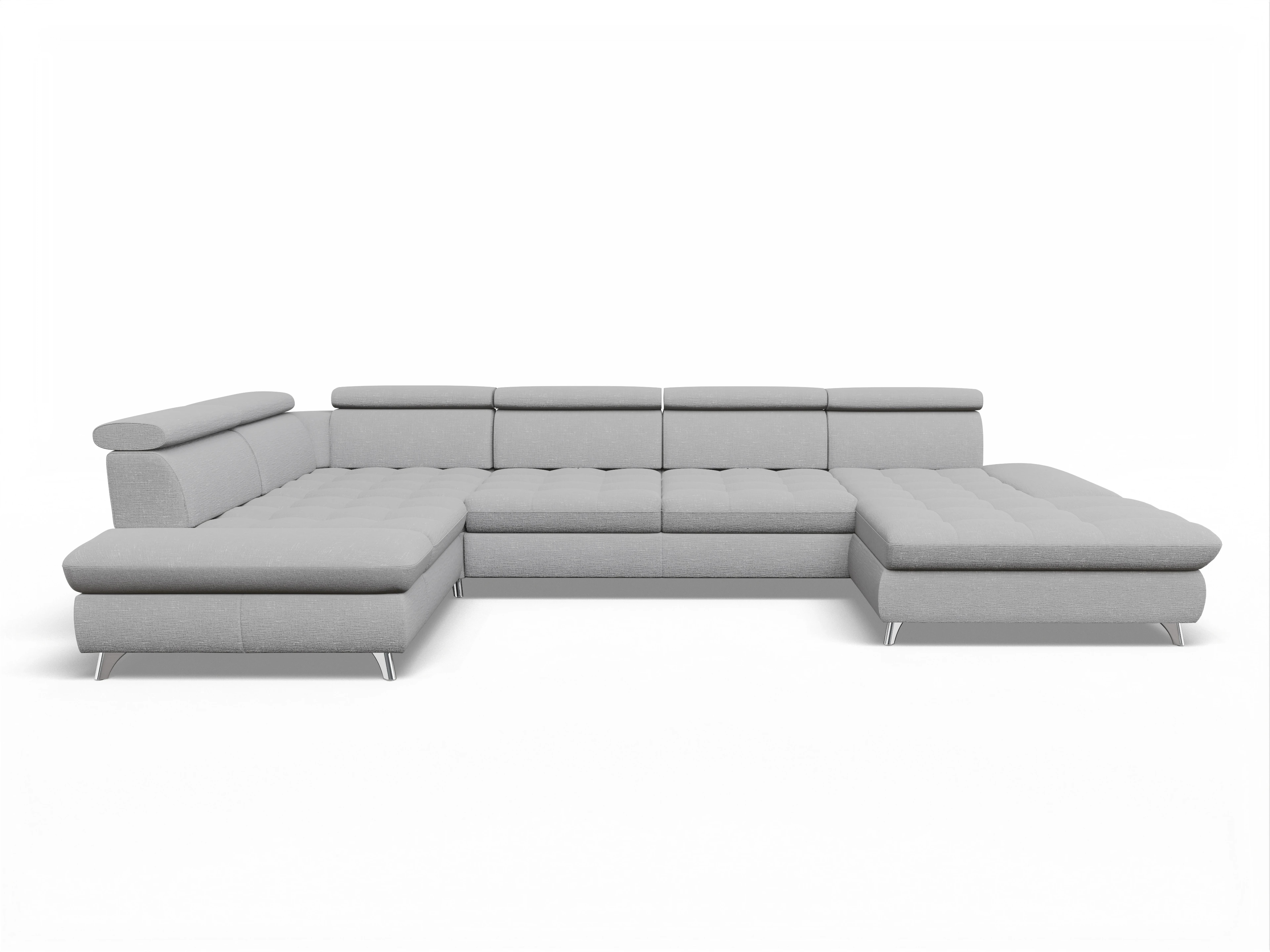 Ansicht des Produktes Memphis Stoff Wohnlandschaft Armlehne links Abschluss offen rechts in Stoff Grau
