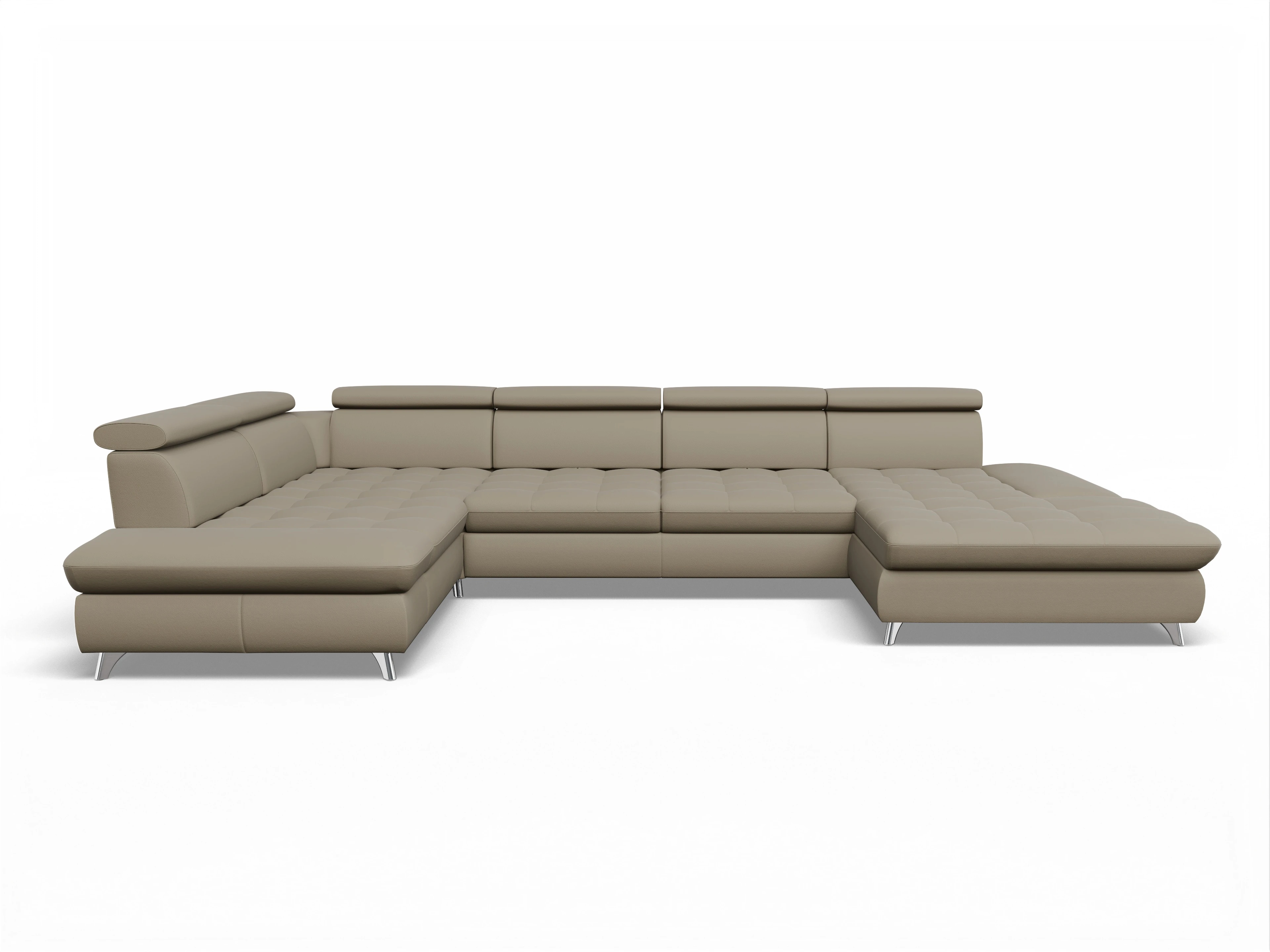 Ansicht des Produktes Memphis Stoff Wohnlandschaft Armlehne links Abschluss offen rechts in Leder Braun