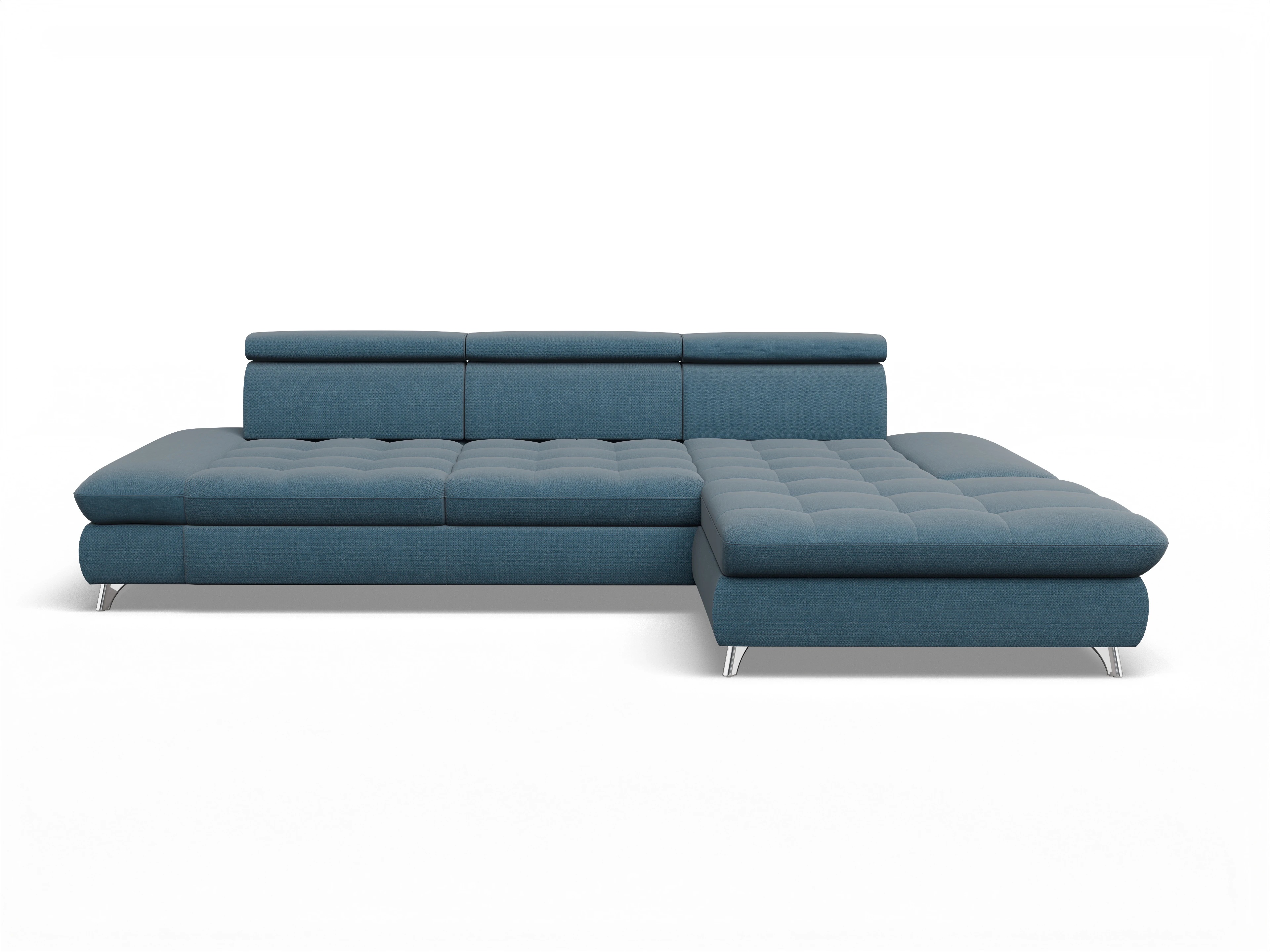 Ansicht des Produktes Memphis Stoff Ecksofa rechts Abschluss offen in Stoff Blau