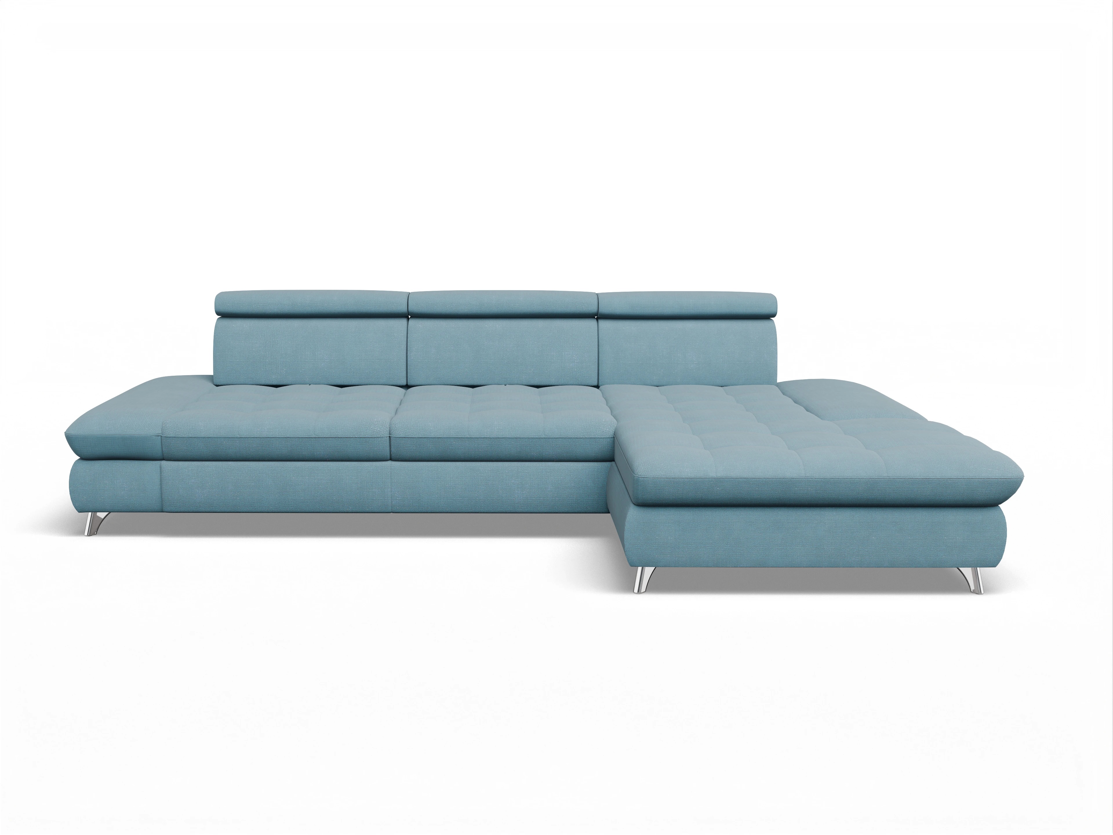 Ansicht des Produktes Memphis Stoff Ecksofa rechts Abschluss offen in Stoff Blau