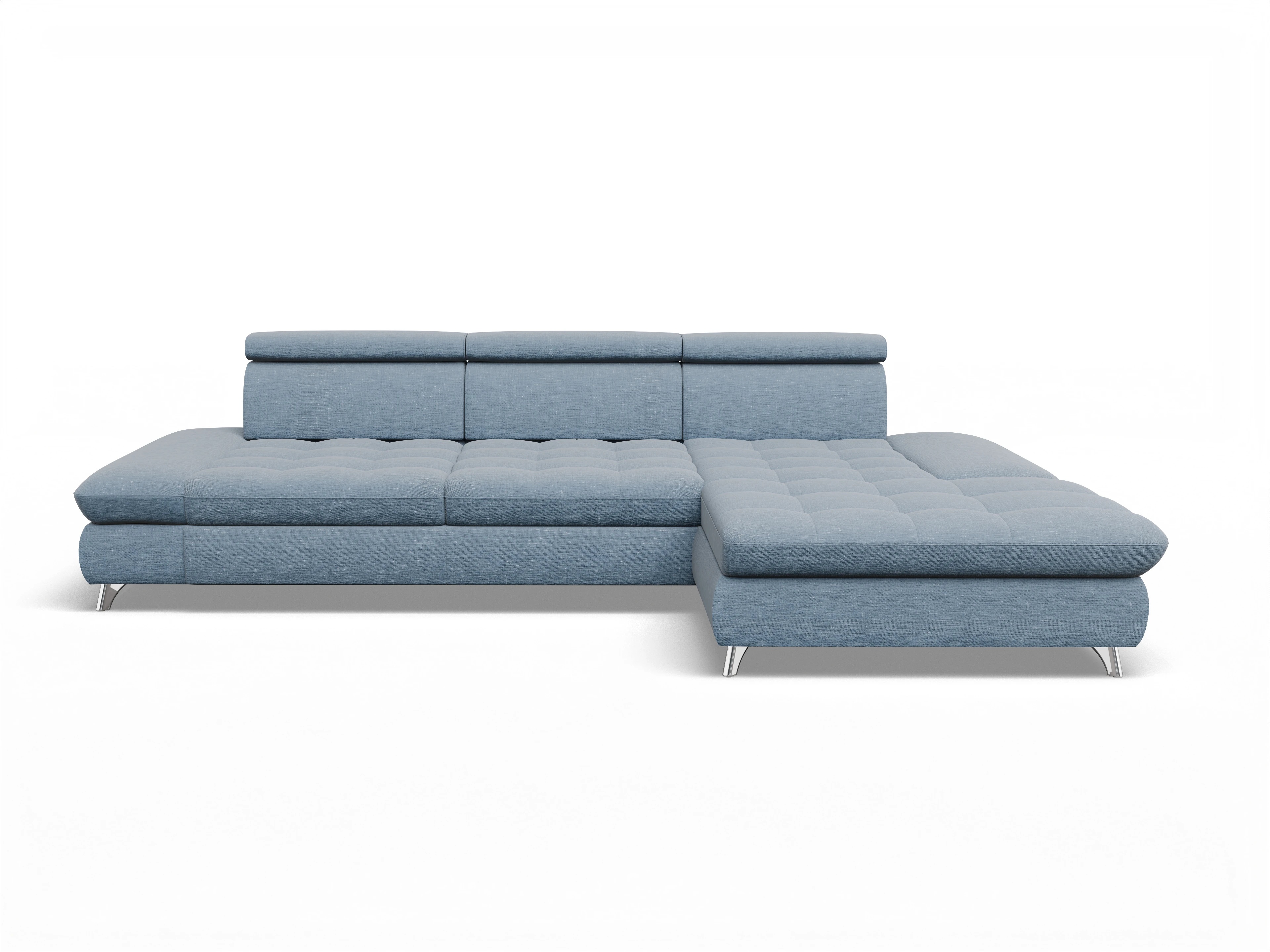 Ansicht des Produktes Memphis Stoff Ecksofa rechts Abschluss offen in Stoff Blau