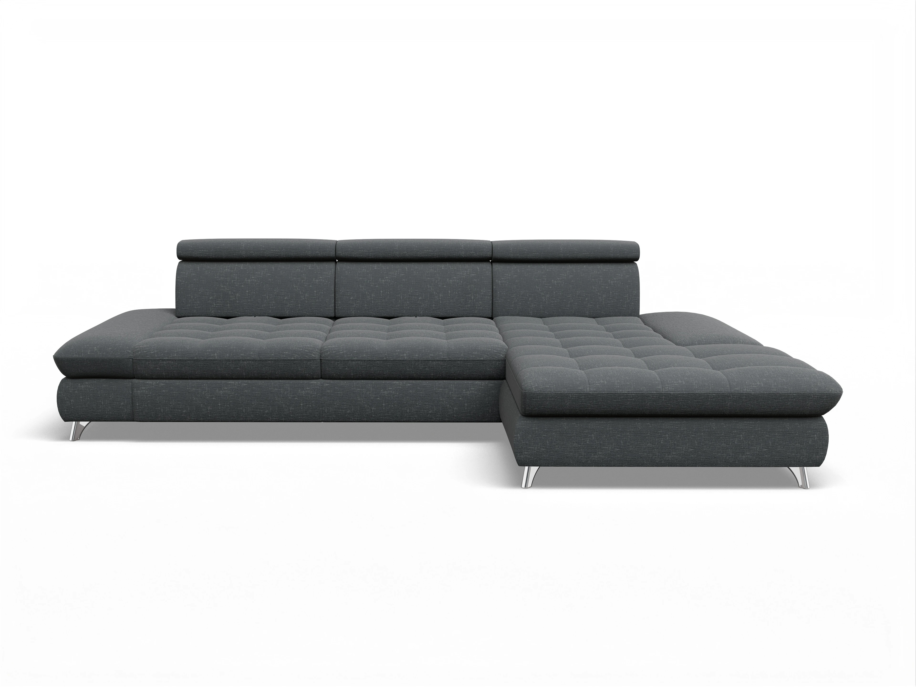 Ansicht des Produktes Memphis Stoff Ecksofa rechts Abschluss offen in Stoff Grau