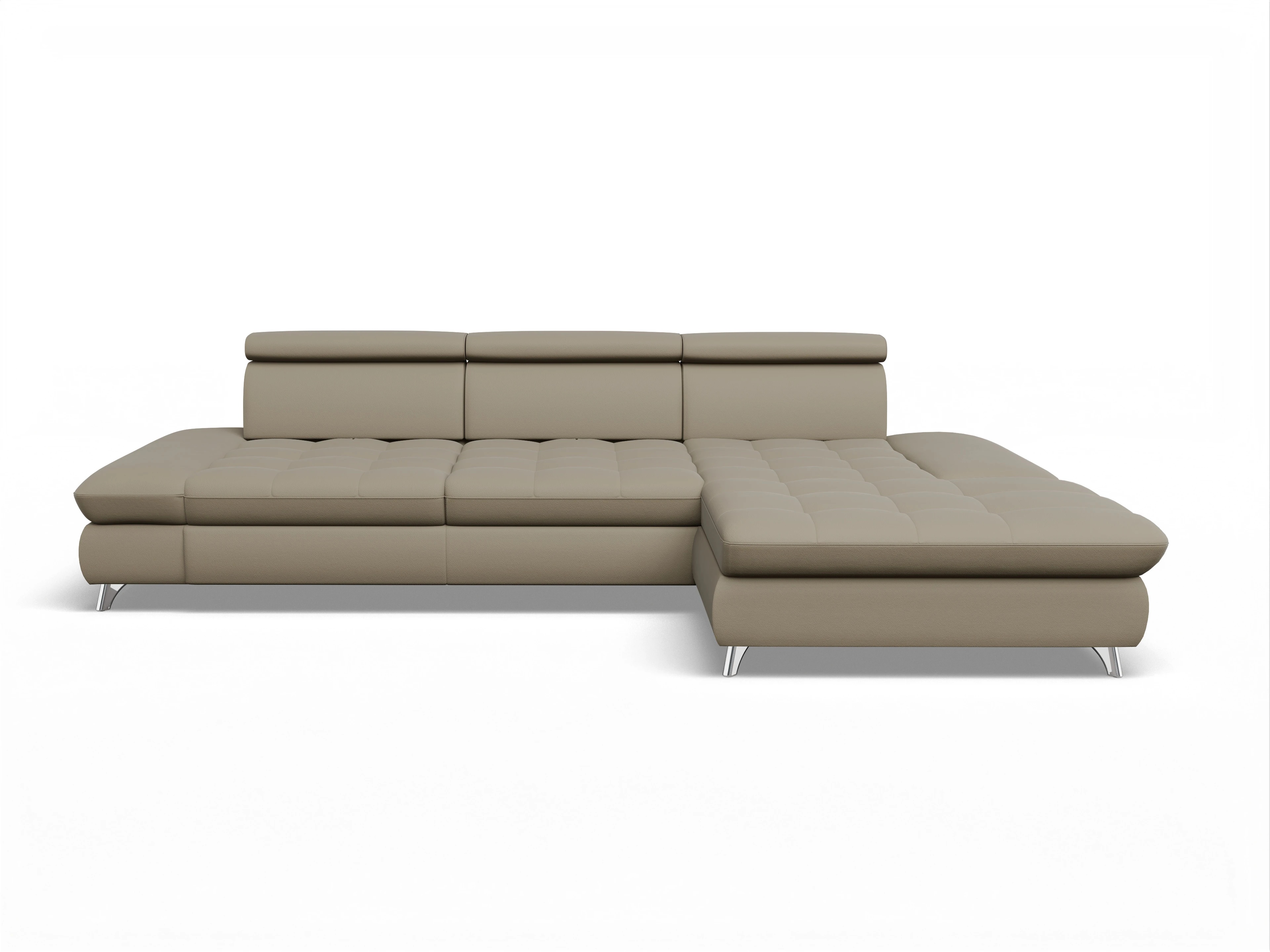 Ansicht des Produktes Memphis Stoff Ecksofa rechts Abschluss offen in Leder Braun
