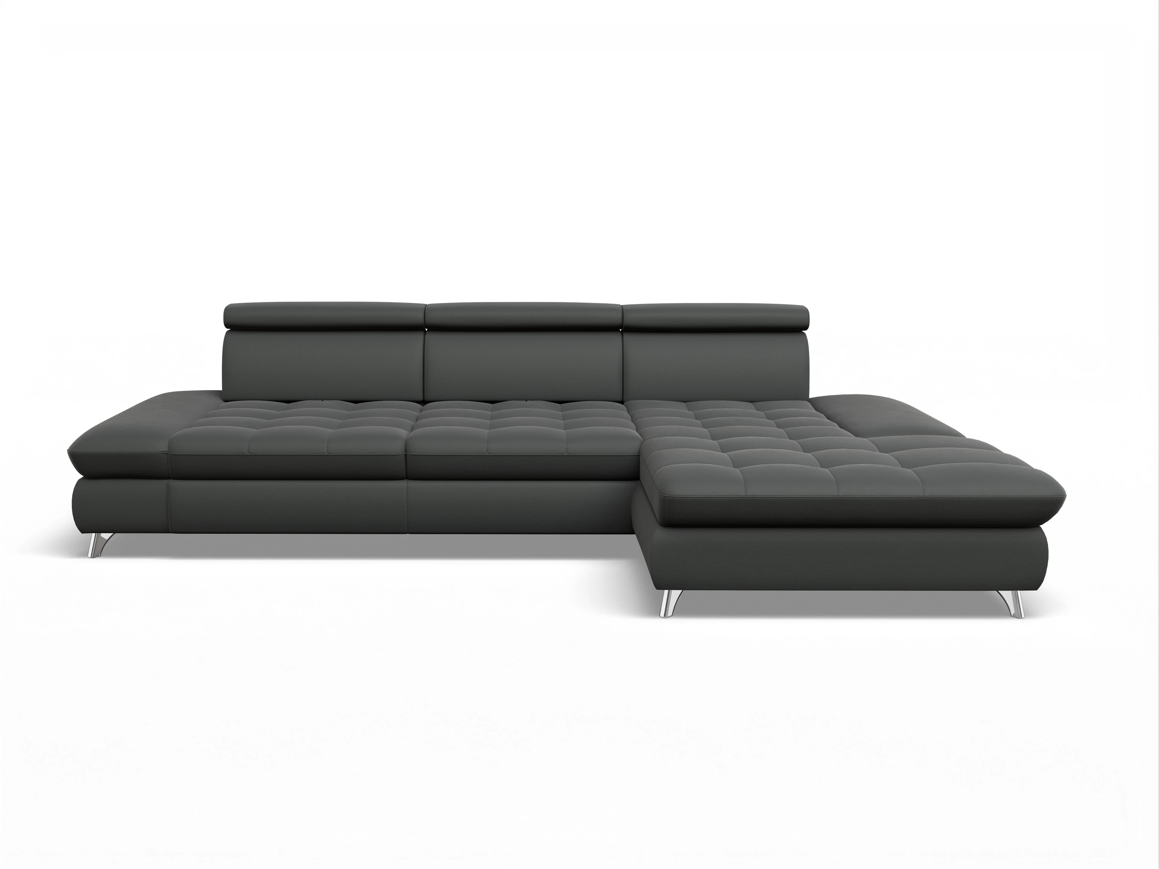 Ansicht des Produktes Memphis Stoff Ecksofa rechts Abschluss offen in Leder Grau