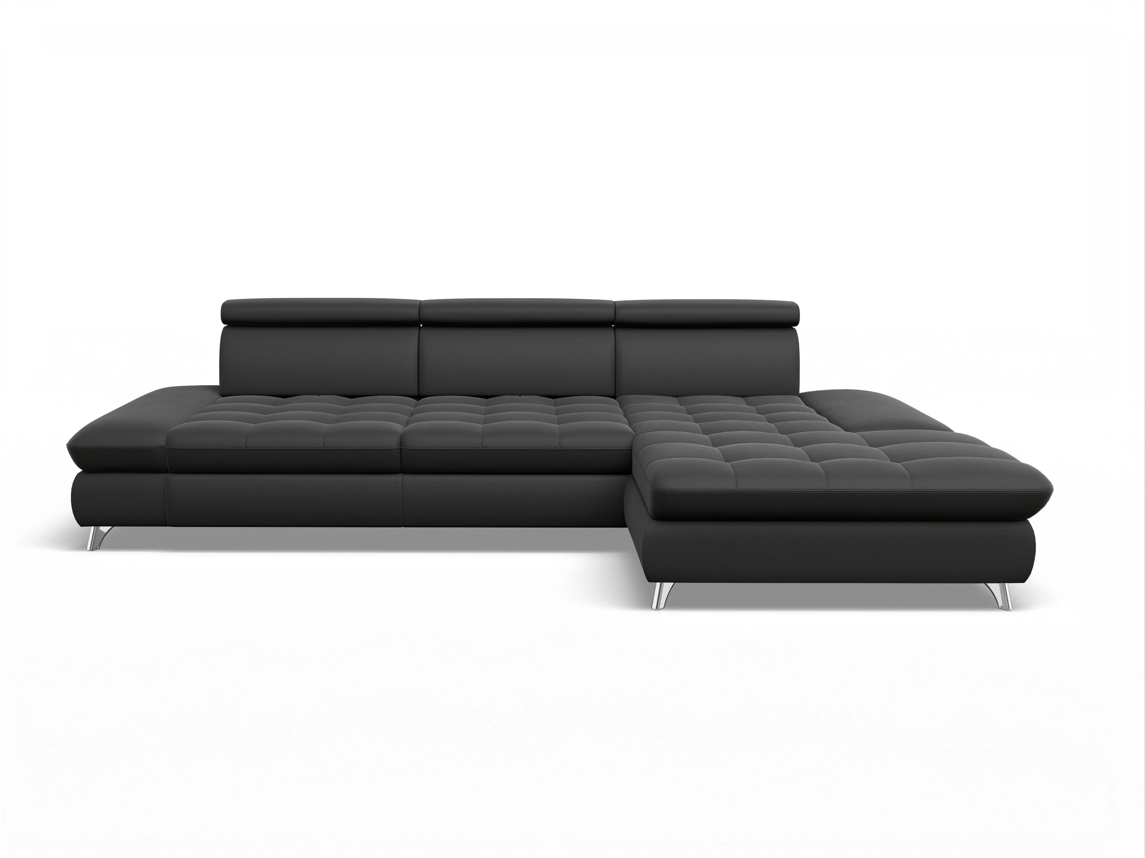 Ansicht des Produktes Memphis Stoff Ecksofa rechts Abschluss offen in Leder Schwarz