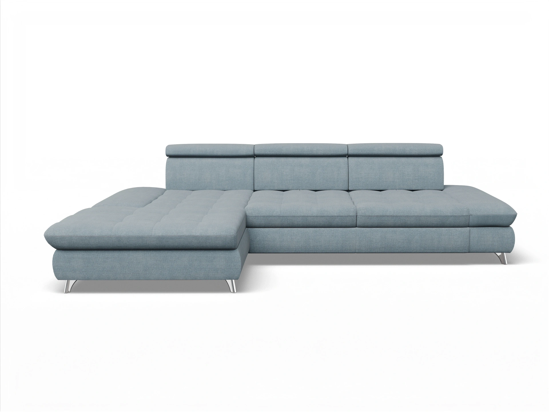 Ansicht des Produktes Memphis Stoff Ecksofa links Abschluss offen in Stoff Blau