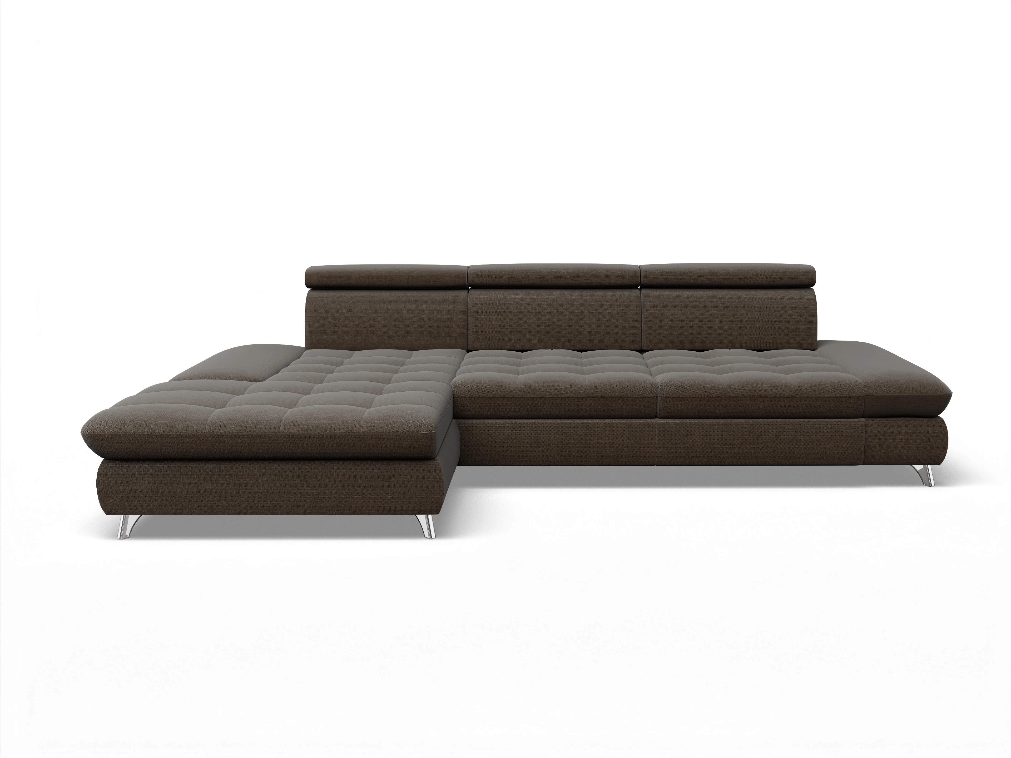 Ansicht des Produktes Memphis Stoff Ecksofa links Abschluss offen in Stoff Braun