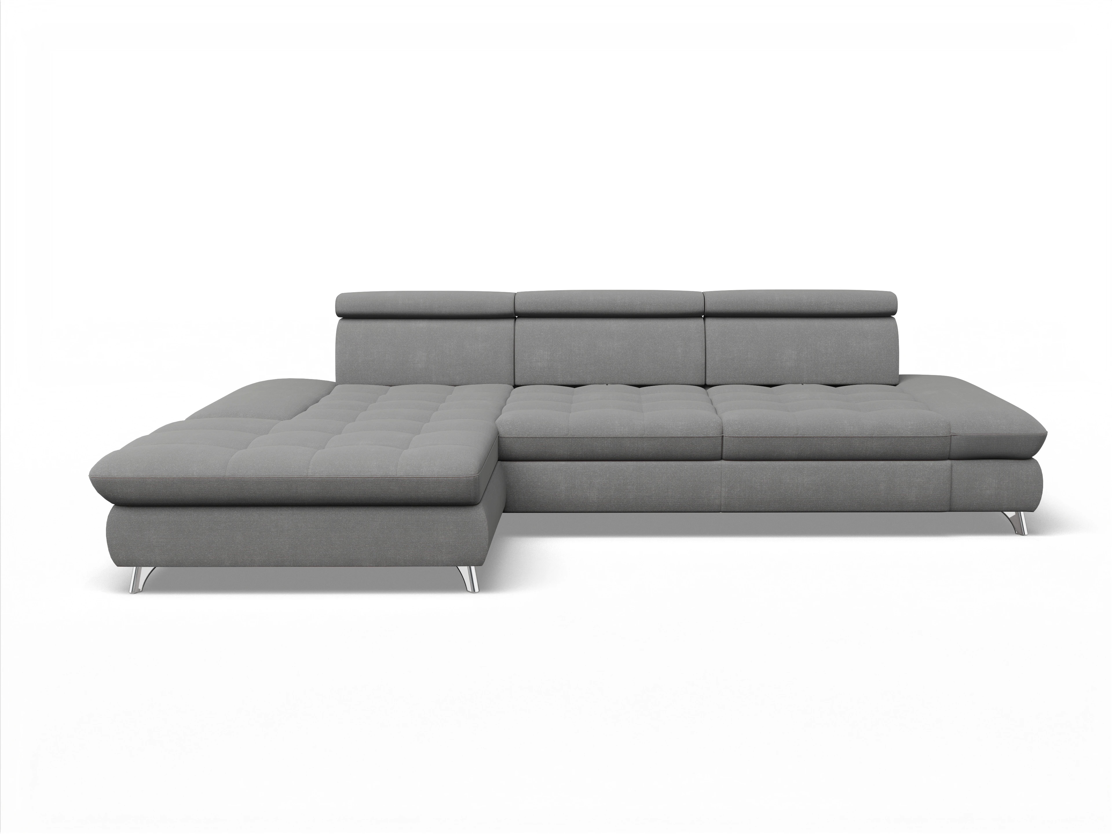 Ansicht des Produktes Memphis Stoff Ecksofa links Abschluss offen in Stoff Grau