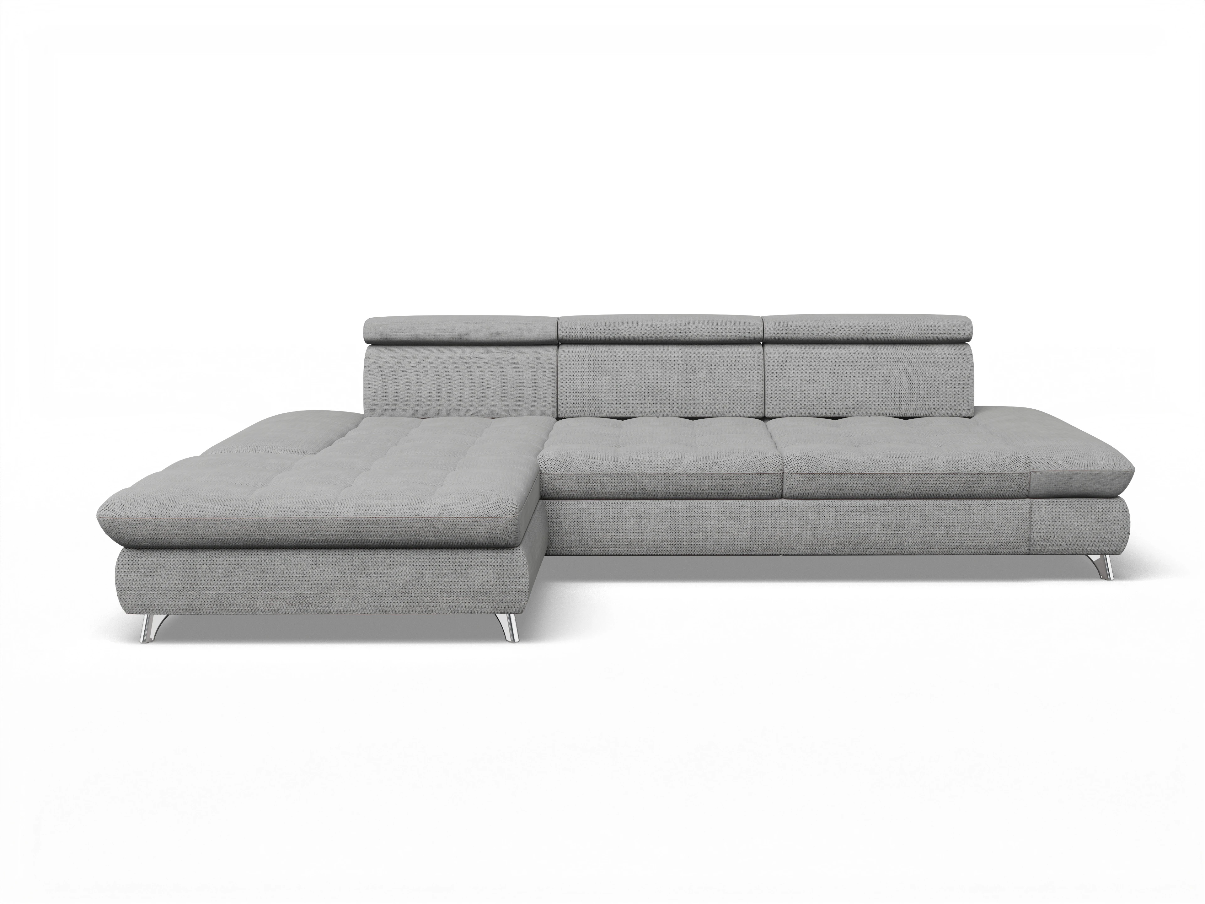 Ansicht des Produktes Memphis Stoff Ecksofa links Abschluss offen in Stoff Grau