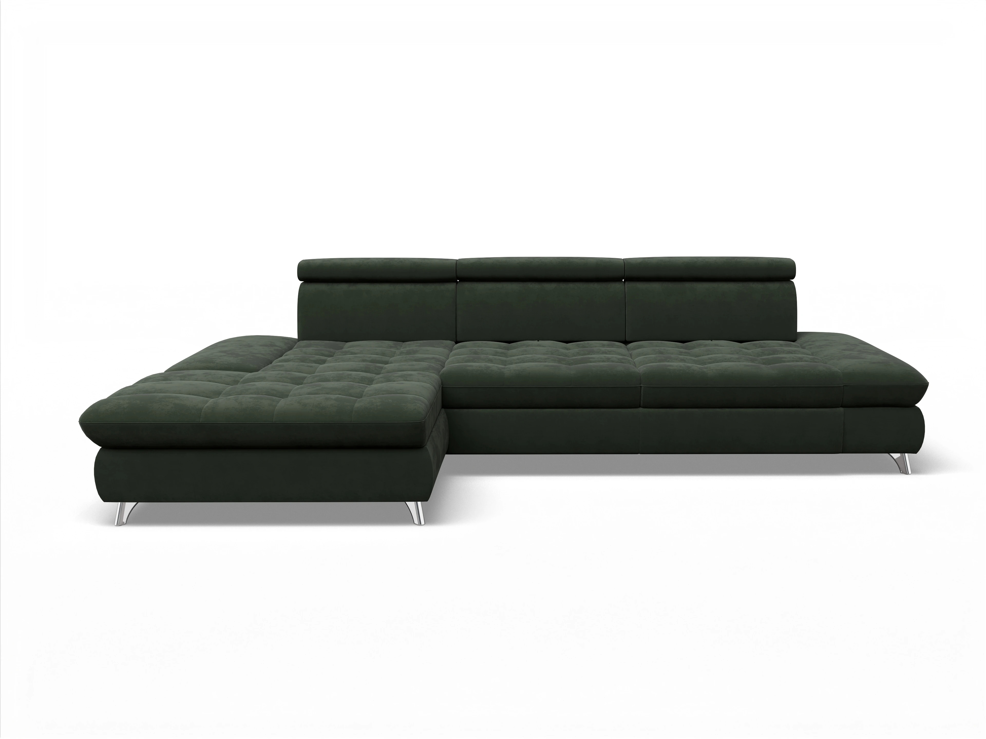 Ansicht des Produktes Memphis Stoff Ecksofa links Abschluss offen in Stoff Grün