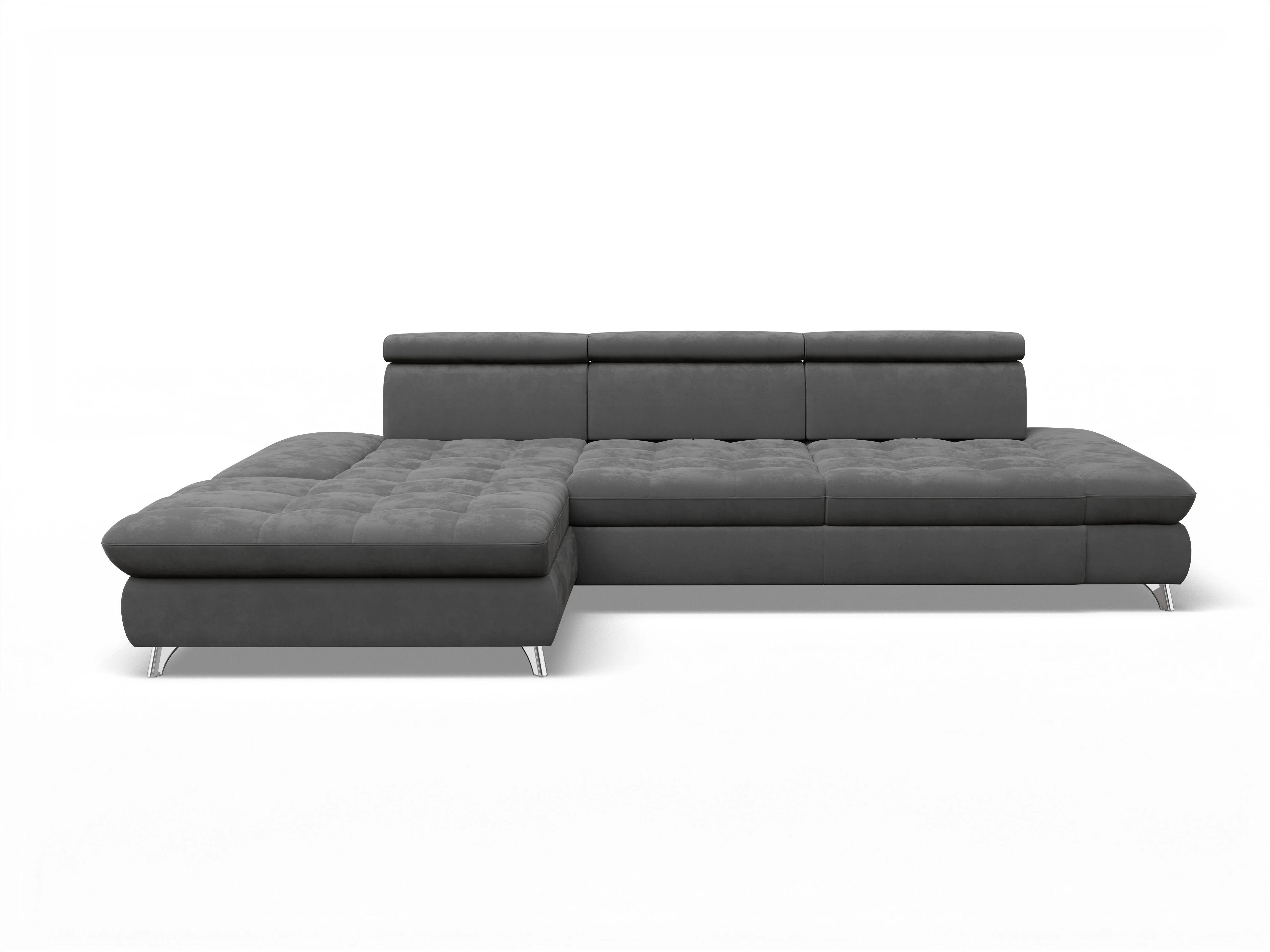 Ansicht des Produktes Memphis Stoff Ecksofa links Abschluss offen in Stoff Grau