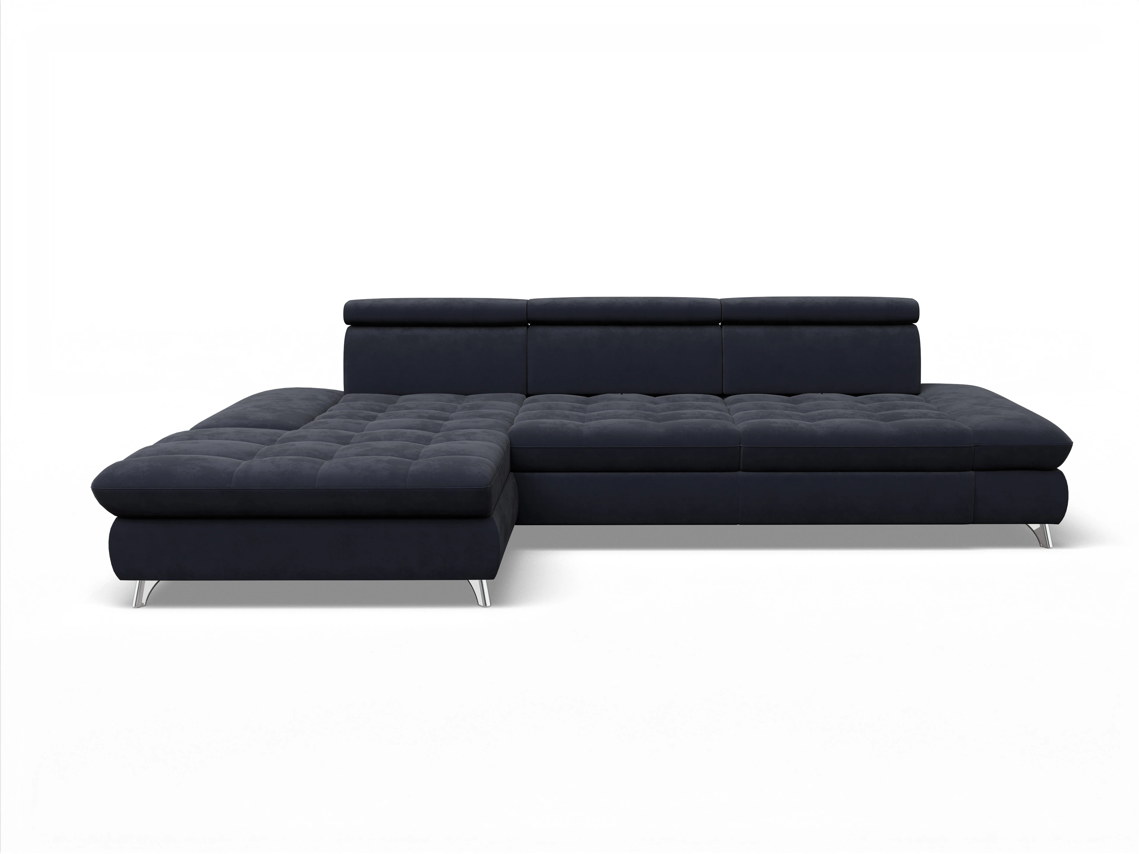 Ansicht des Produktes Memphis Stoff Ecksofa links Abschluss offen in Stoff Blau