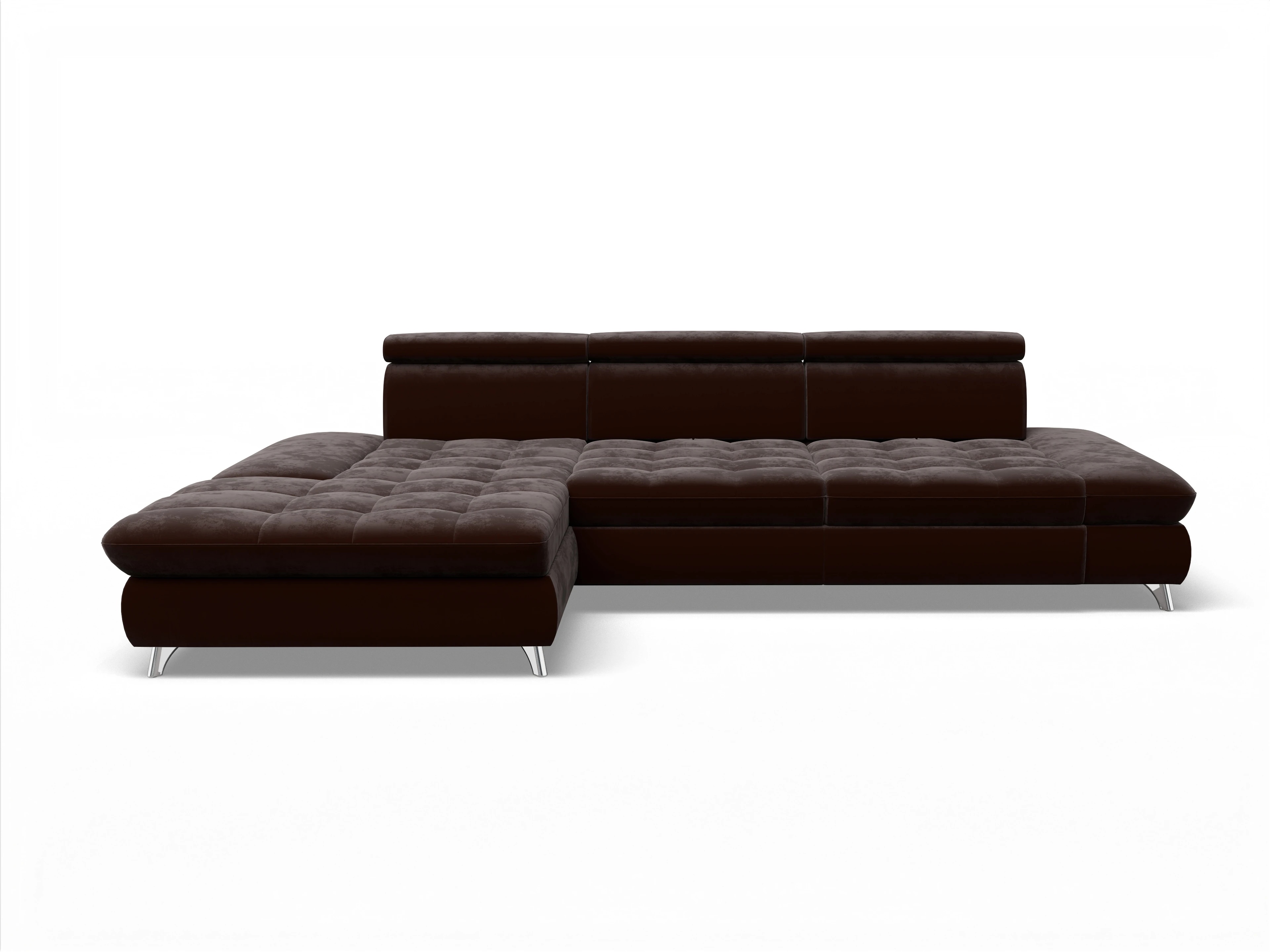 Ansicht des Produktes Memphis Stoff Ecksofa links Abschluss offen in Stoff Braun