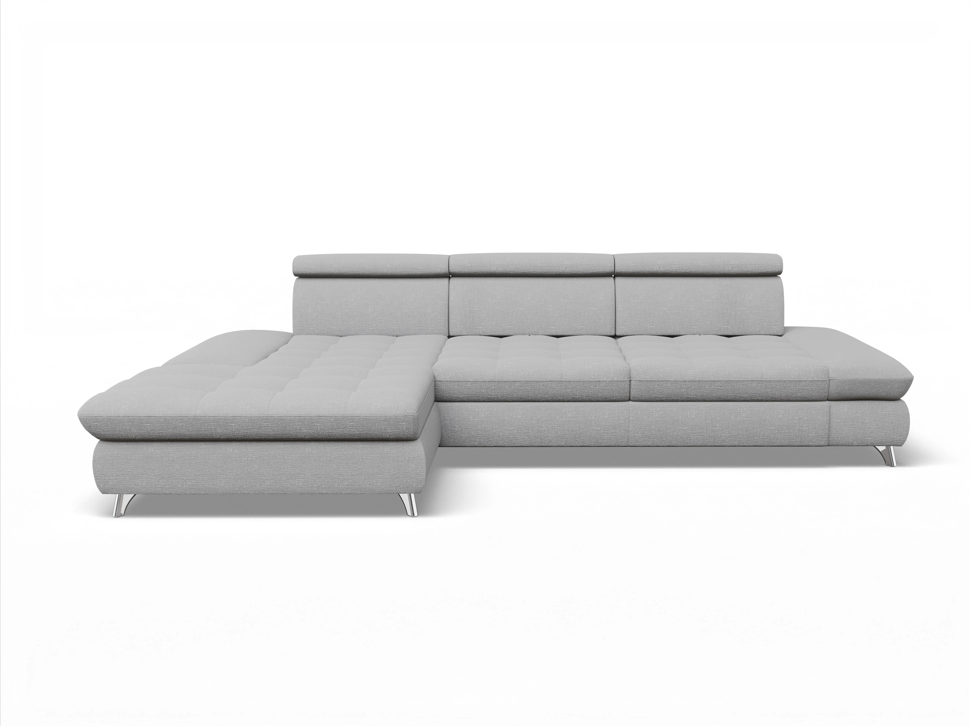 Ansicht des Produktes Memphis Stoff Ecksofa links Abschluss offen in Stoff Grau