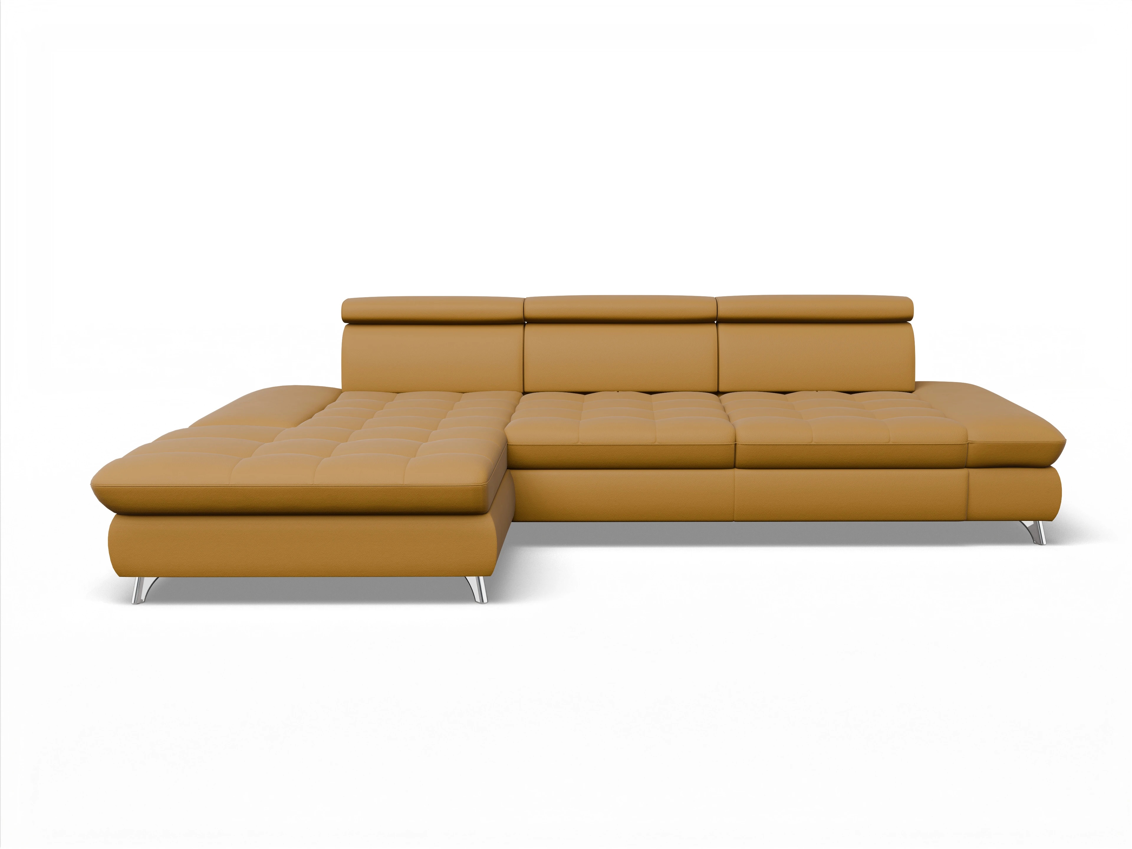 Ansicht des Produktes Memphis Stoff Ecksofa links Abschluss offen in Leder Gelb