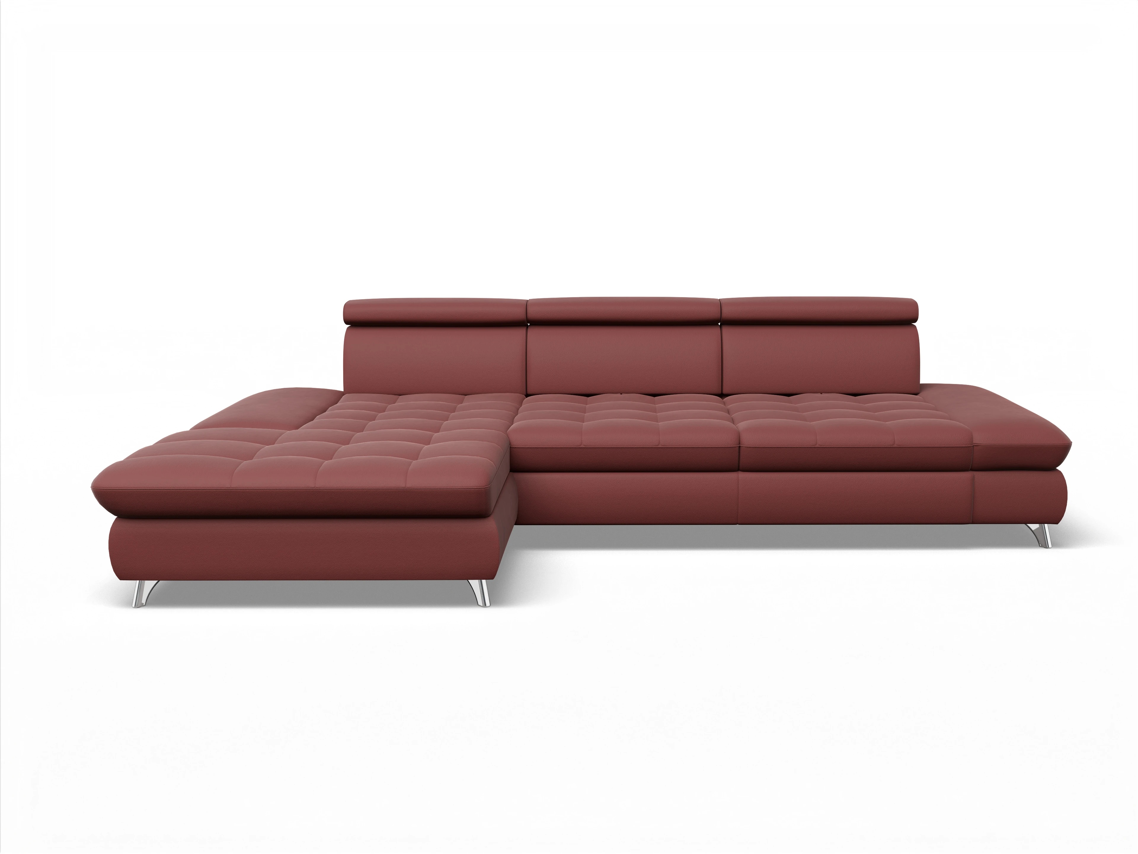 Ansicht des Produktes Memphis Stoff Ecksofa links Abschluss offen in Leder Rot
