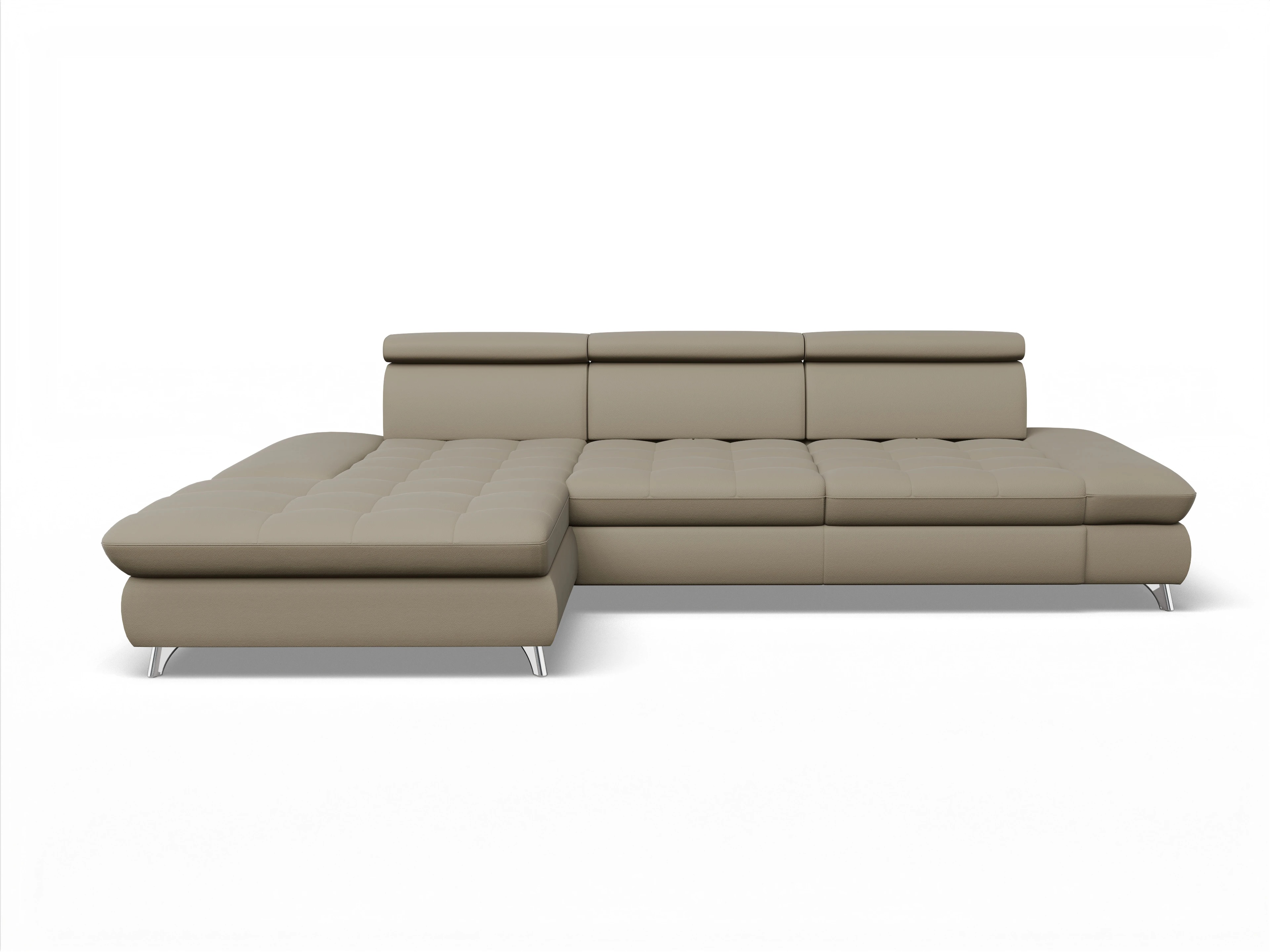 Ansicht des Produktes Memphis Stoff Ecksofa links Abschluss offen in Leder Braun