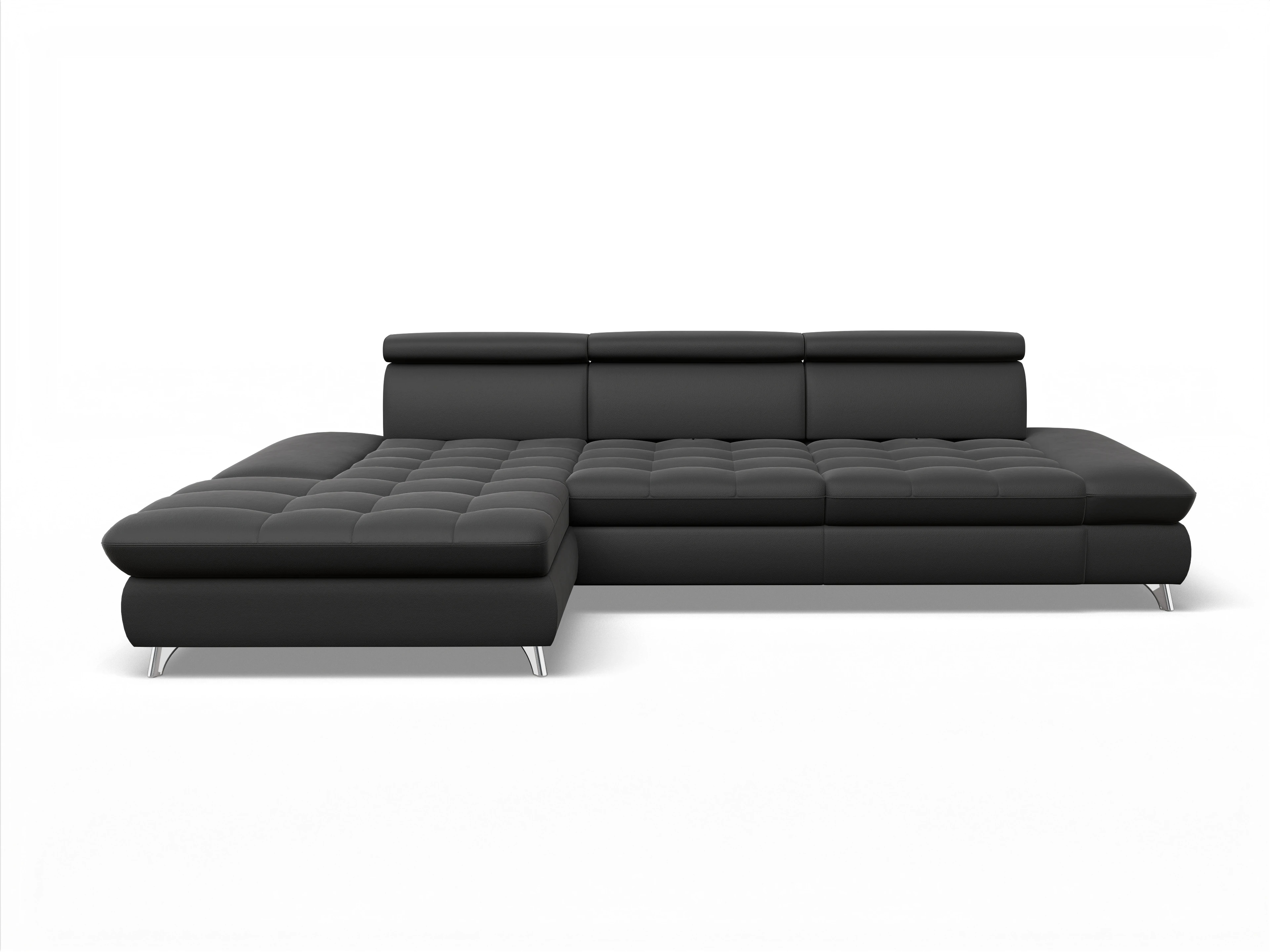 Ansicht des Produktes Memphis Stoff Ecksofa links Abschluss offen in Leder Schwarz