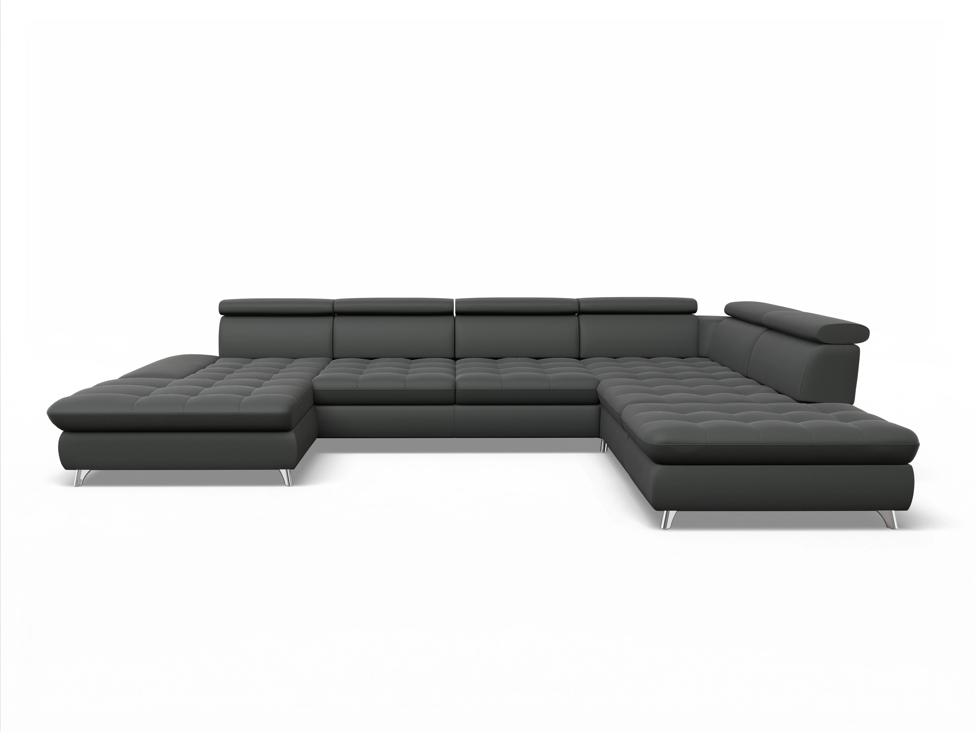 Ansicht des Produktes Memphis Stoff Wohnlandschaft offen beidseitig in Leder Grau