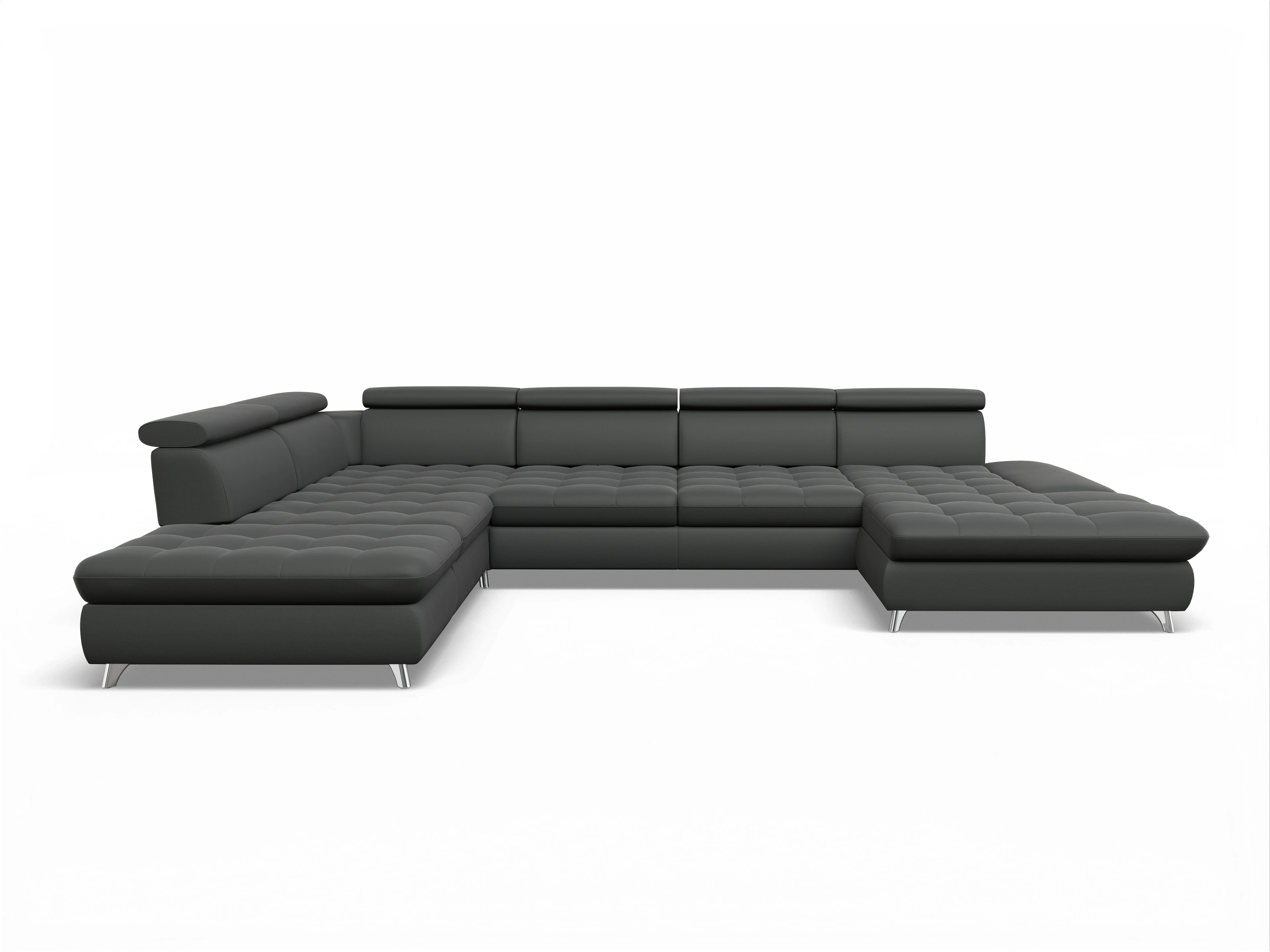 Ansicht des Produktes Memphis Stoff Wohnlandschaft offen beidseitig in Leder Grau