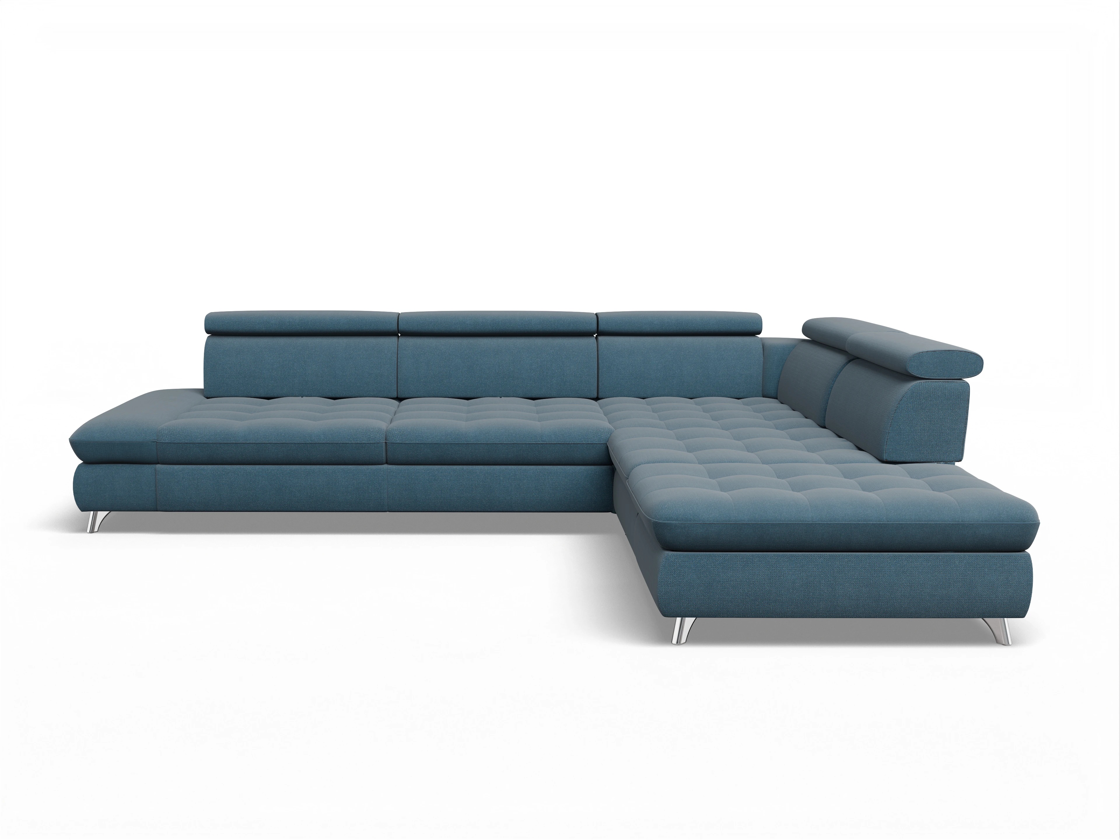 Ansicht des Produktes Memphis Stoff Ecksofa rechts Abschluss offen in Stoff Blau