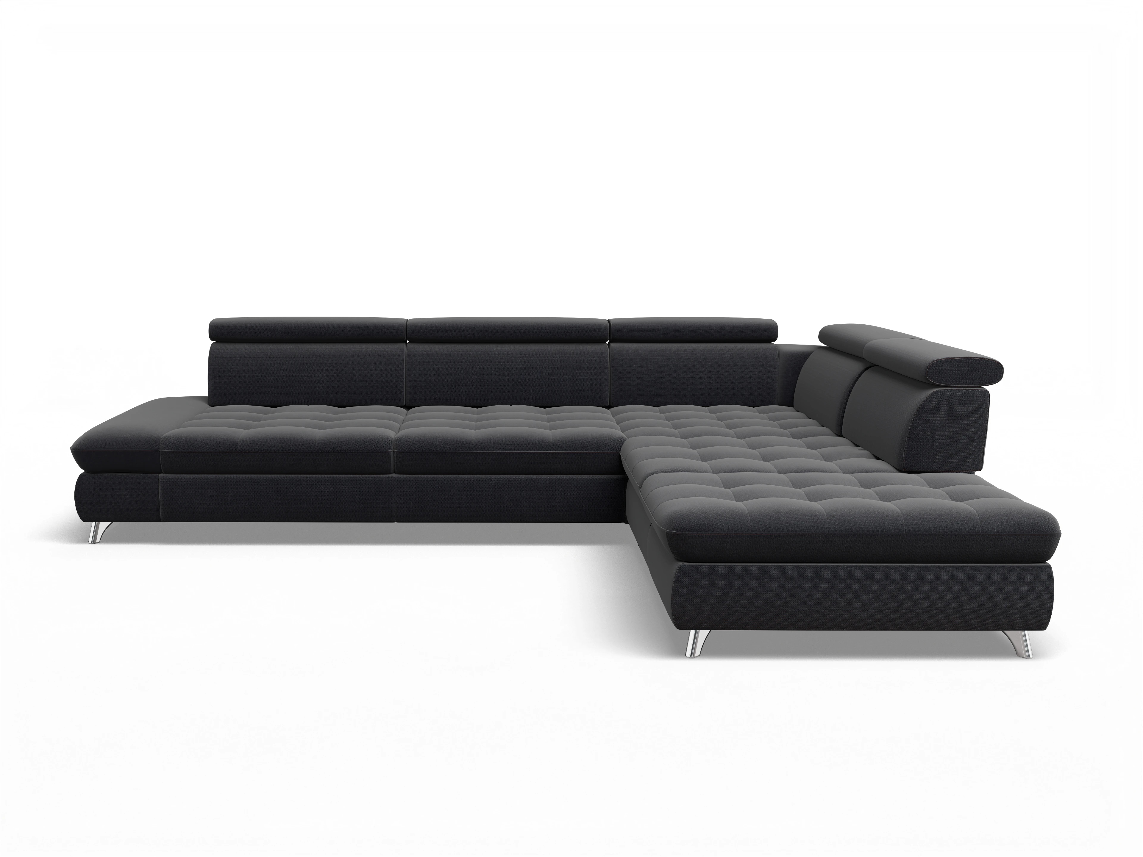 Ansicht des Produktes Memphis Stoff Ecksofa rechts Abschluss offen in Stoff Blau