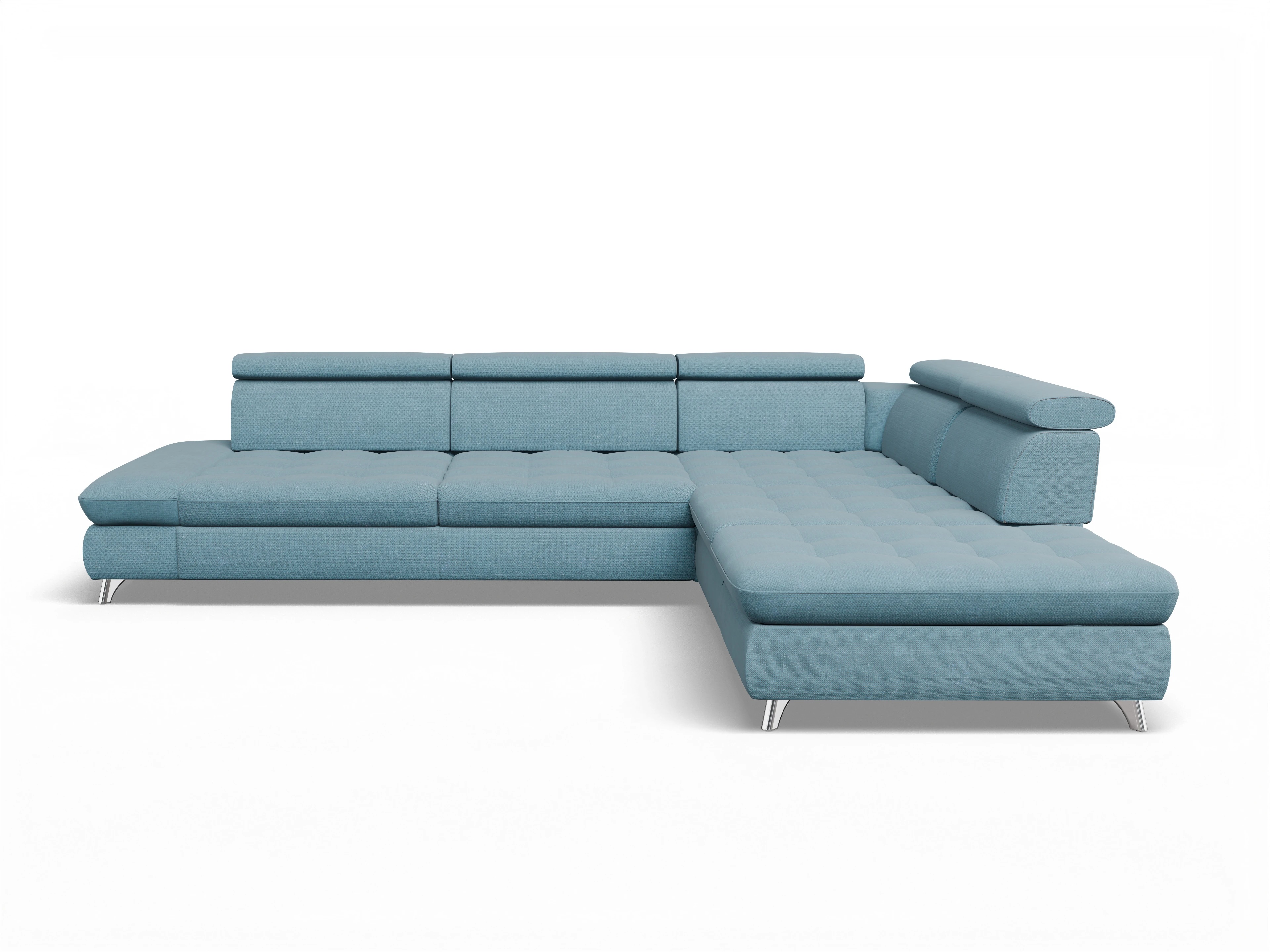 Ansicht des Produktes Memphis Stoff Ecksofa rechts Abschluss offen in Stoff Blau