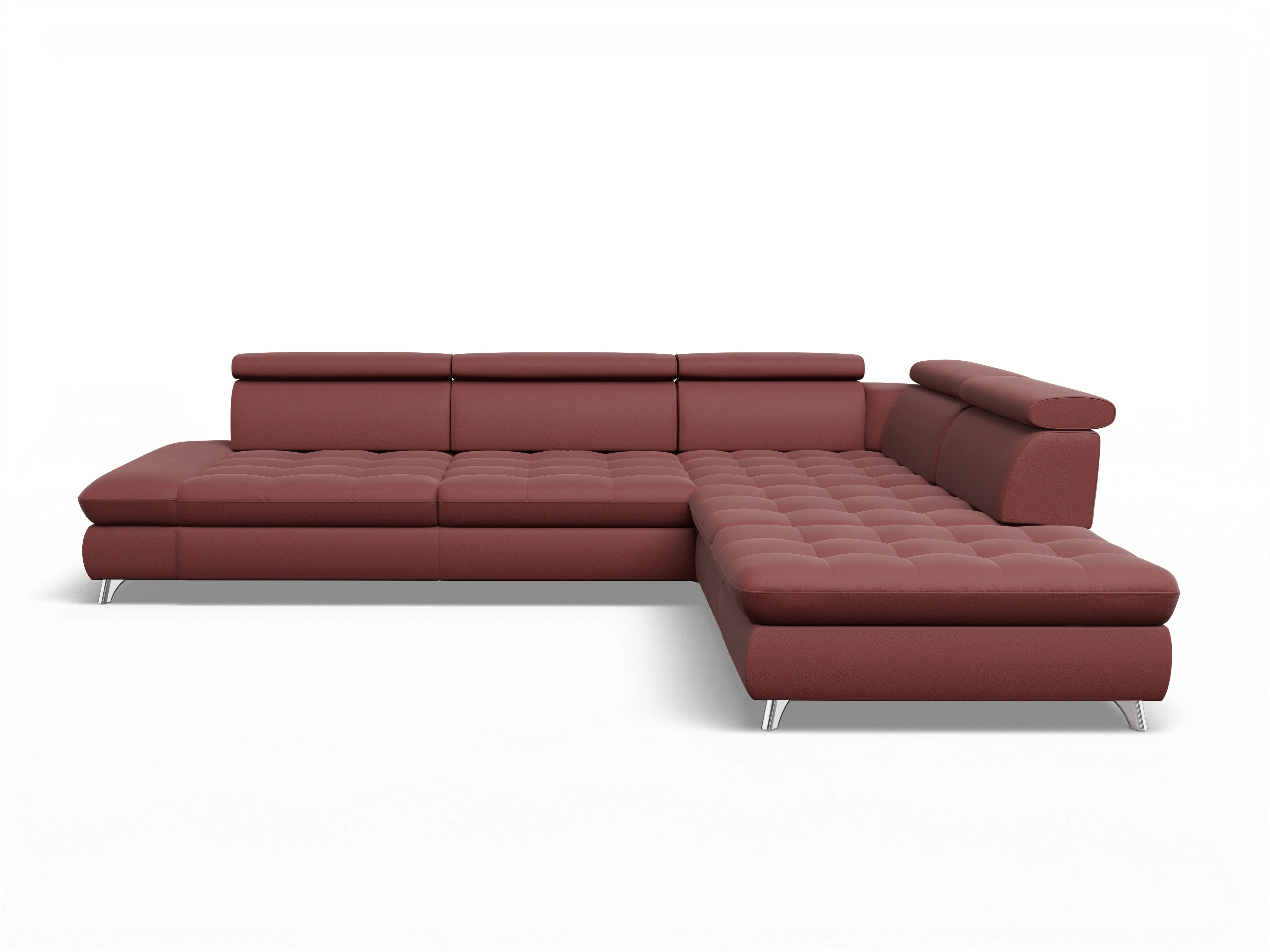 Ansicht des Produktes Memphis Stoff Ecksofa rechts Abschluss offen in Leder Rot