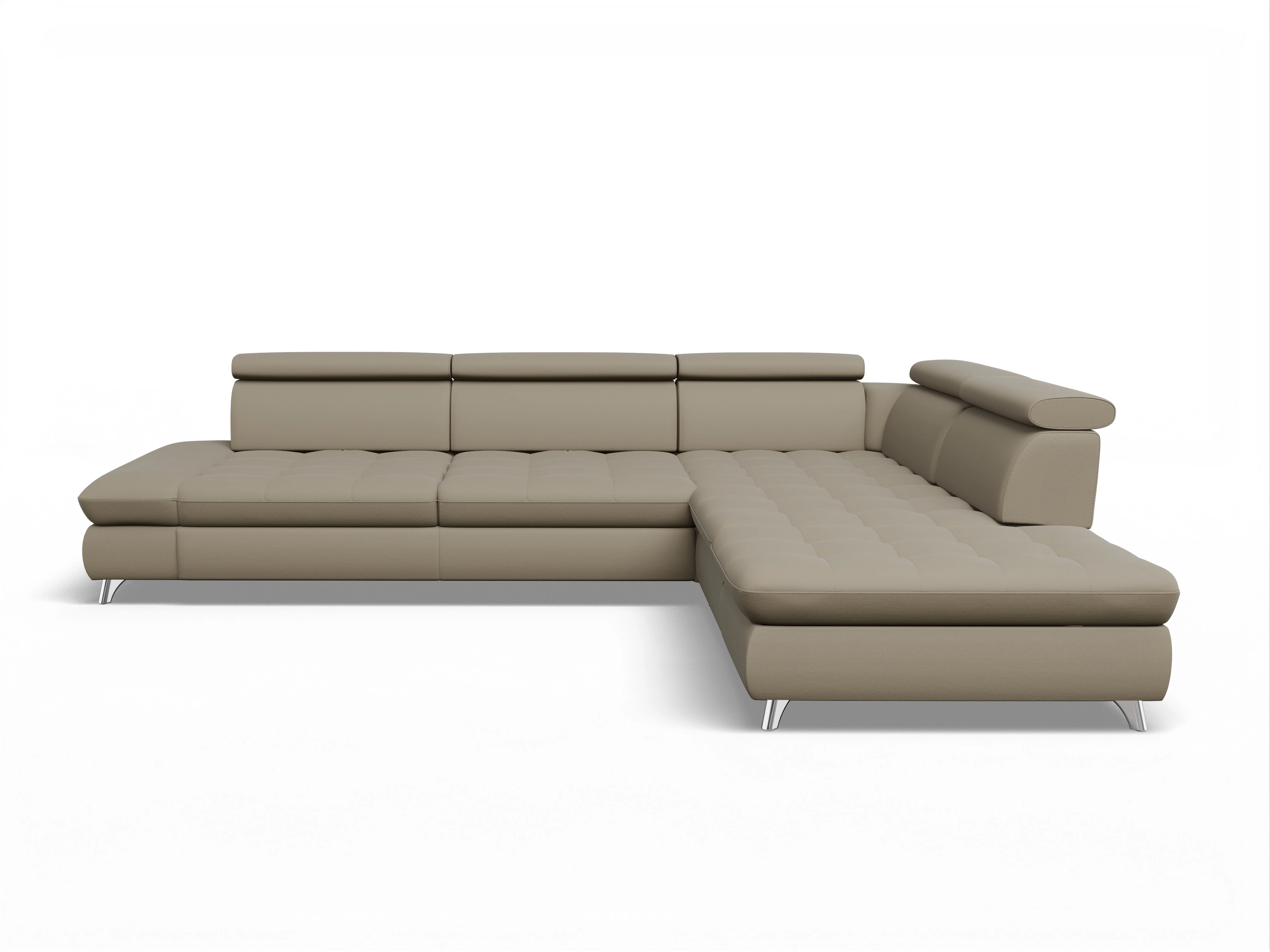Ansicht des Produktes Memphis Stoff Ecksofa rechts Abschluss offen in Leder Braun