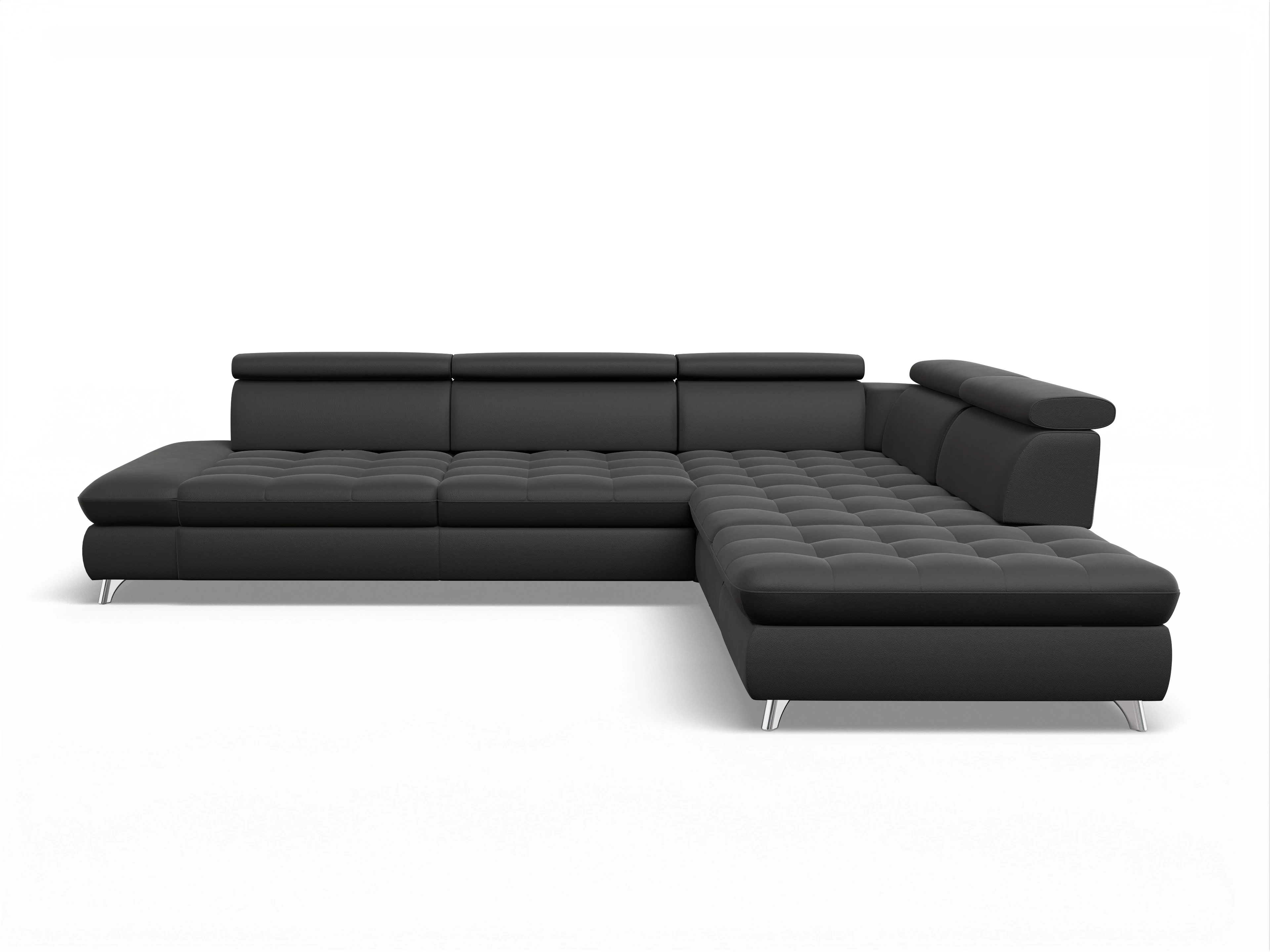 Ansicht des Produktes Memphis Stoff Ecksofa rechts Abschluss offen in Leder Schwarz