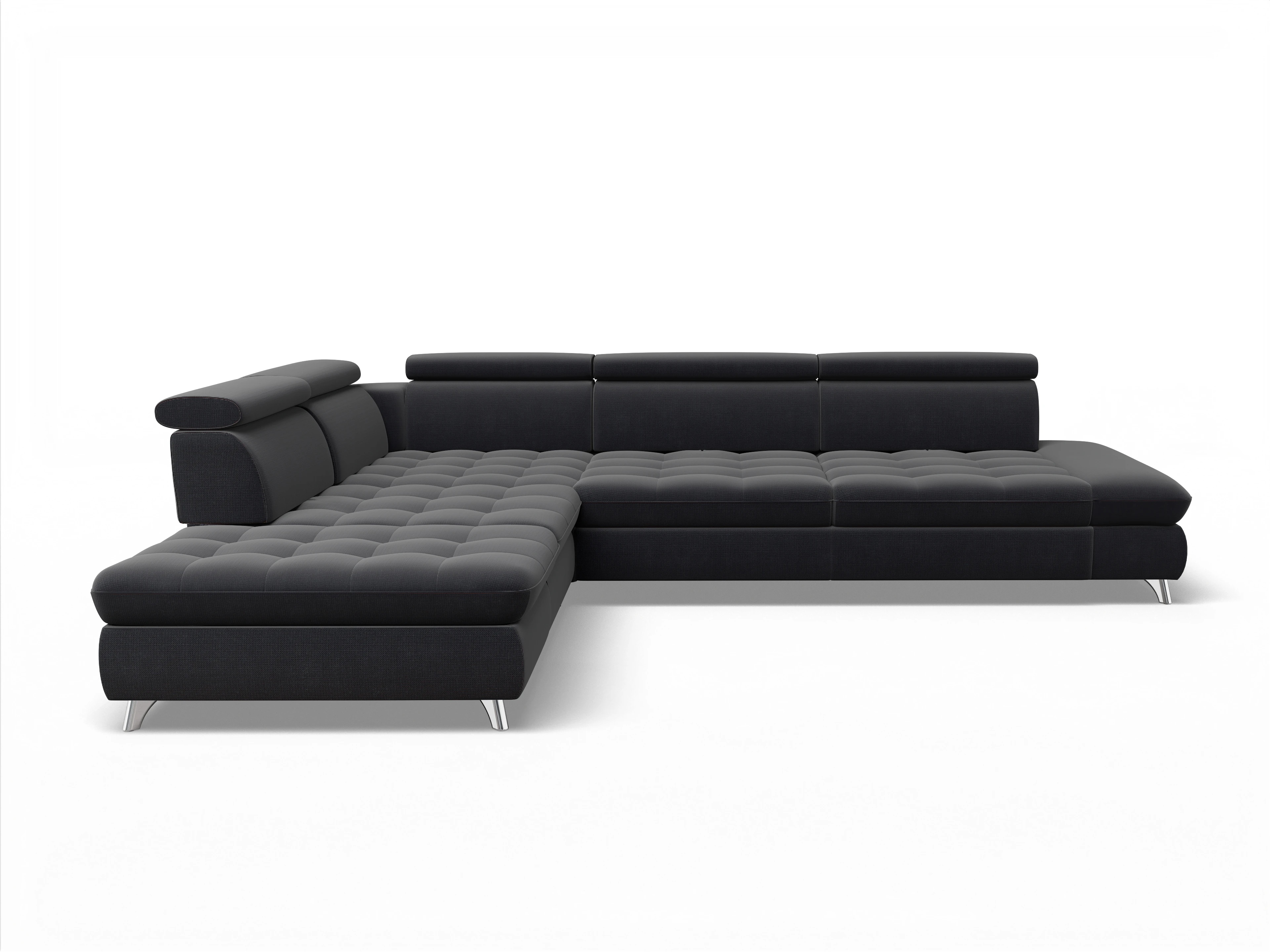 Ansicht des Produktes Memphis Stoff Ecksofa links Abschluss offen in Stoff Blau