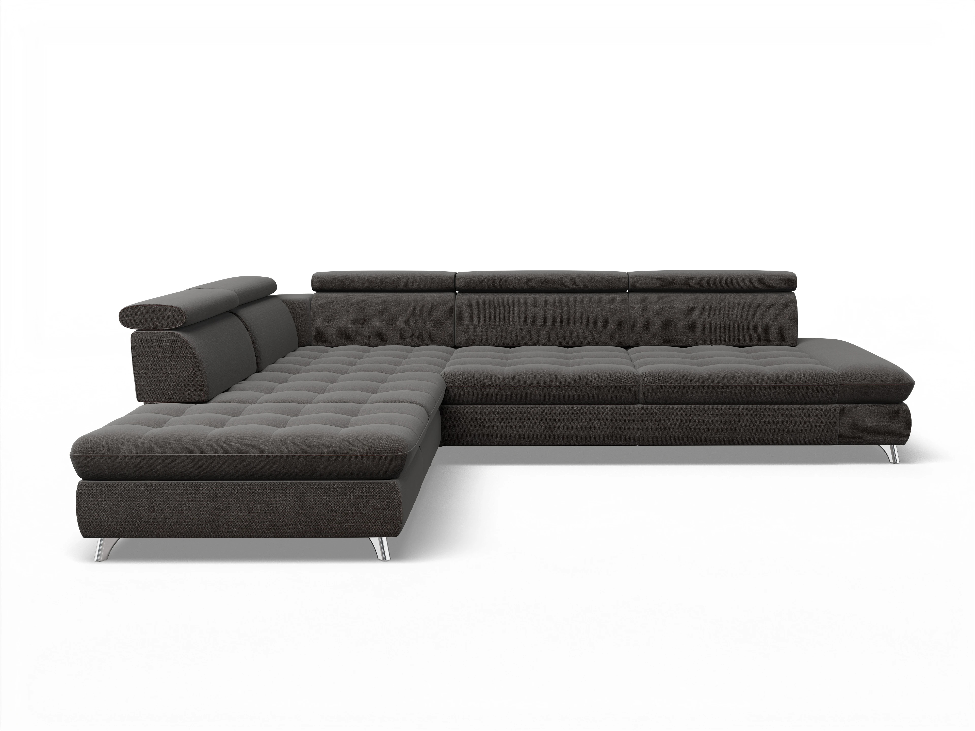 Ansicht des Produktes Memphis Stoff Ecksofa links Abschluss offen in Stoff Grau