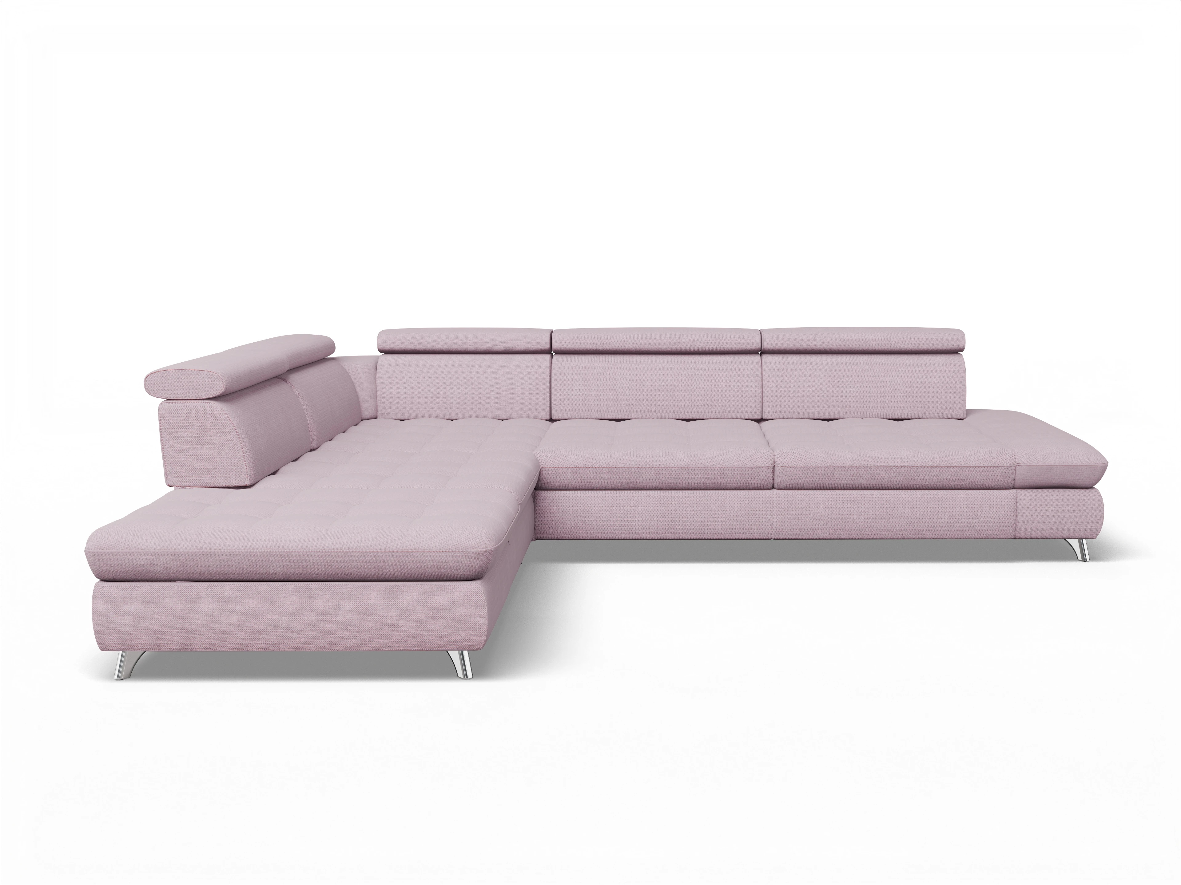 Ansicht des Produktes Memphis Stoff Ecksofa links Abschluss offen in Stoff Rosa