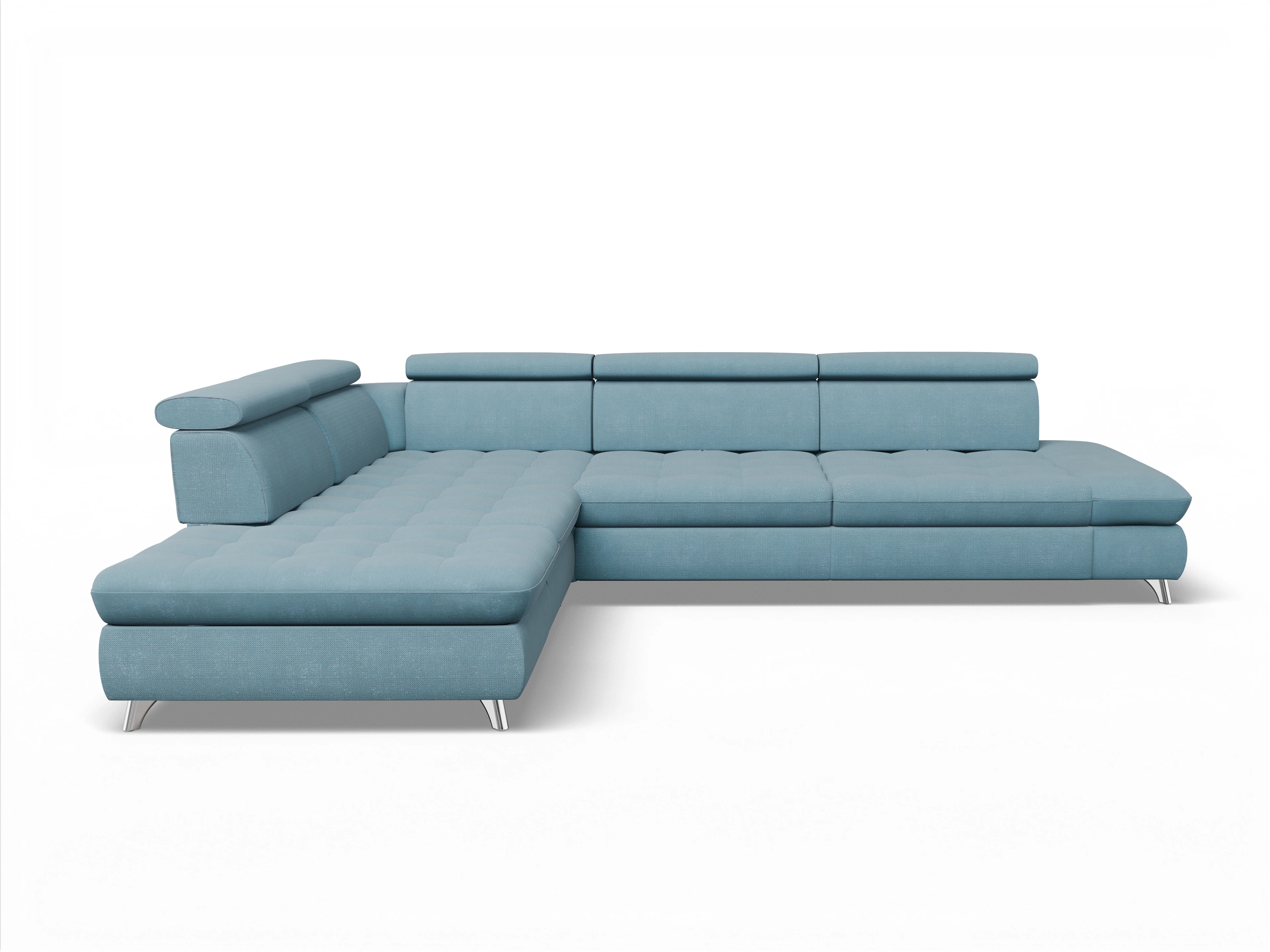 Ansicht des Produktes Memphis Stoff Ecksofa links Abschluss offen in Stoff Blau